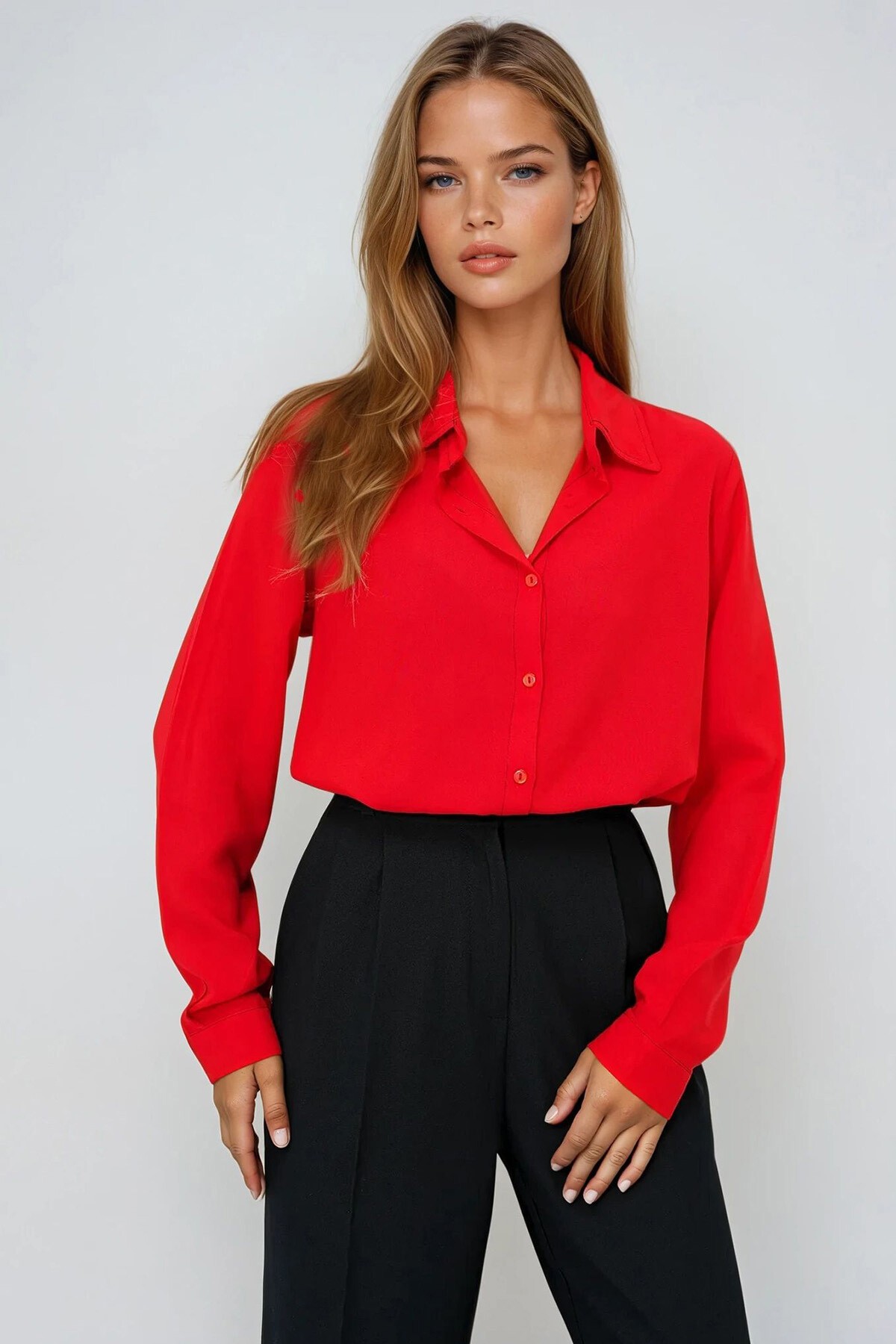 Kırmızı Basic Viscon Dokuma Gömlek