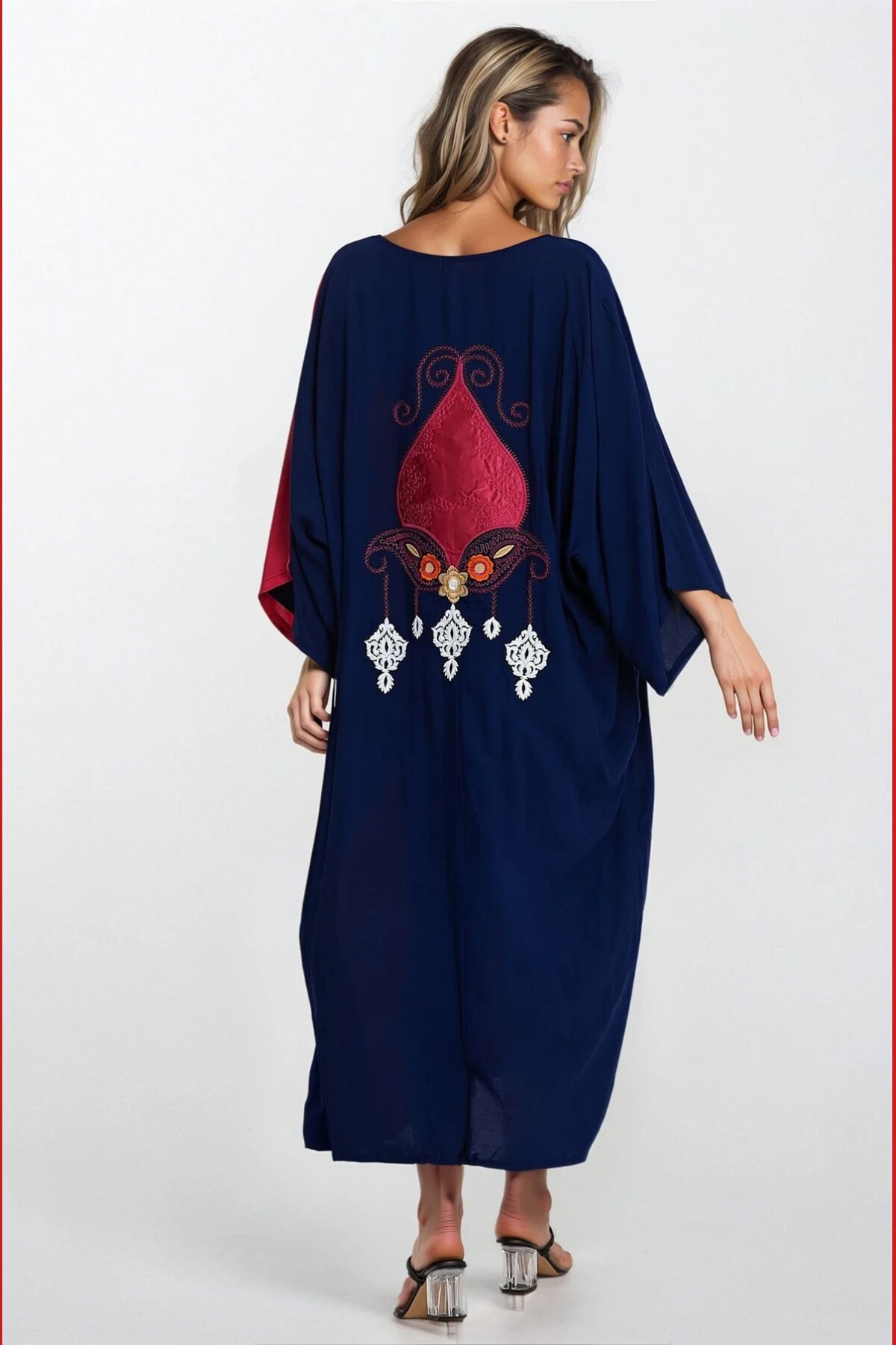 Kırmızı Önü Düğmeli Çift Cepli Büyük Beden Viskon Elbise