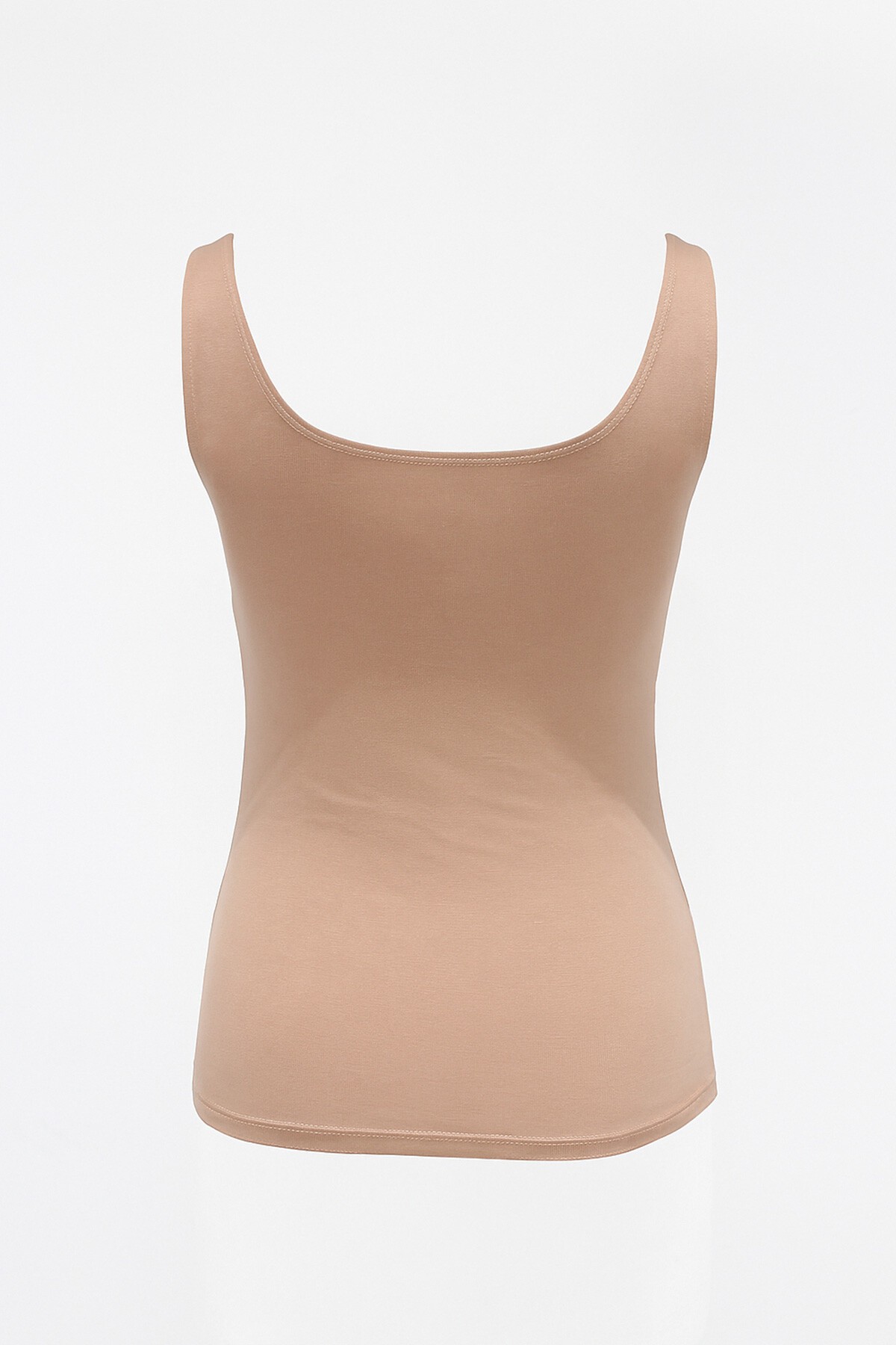 Koyu Bej Kare Yaka İnce Askılı Sandy Kumaş Bluz