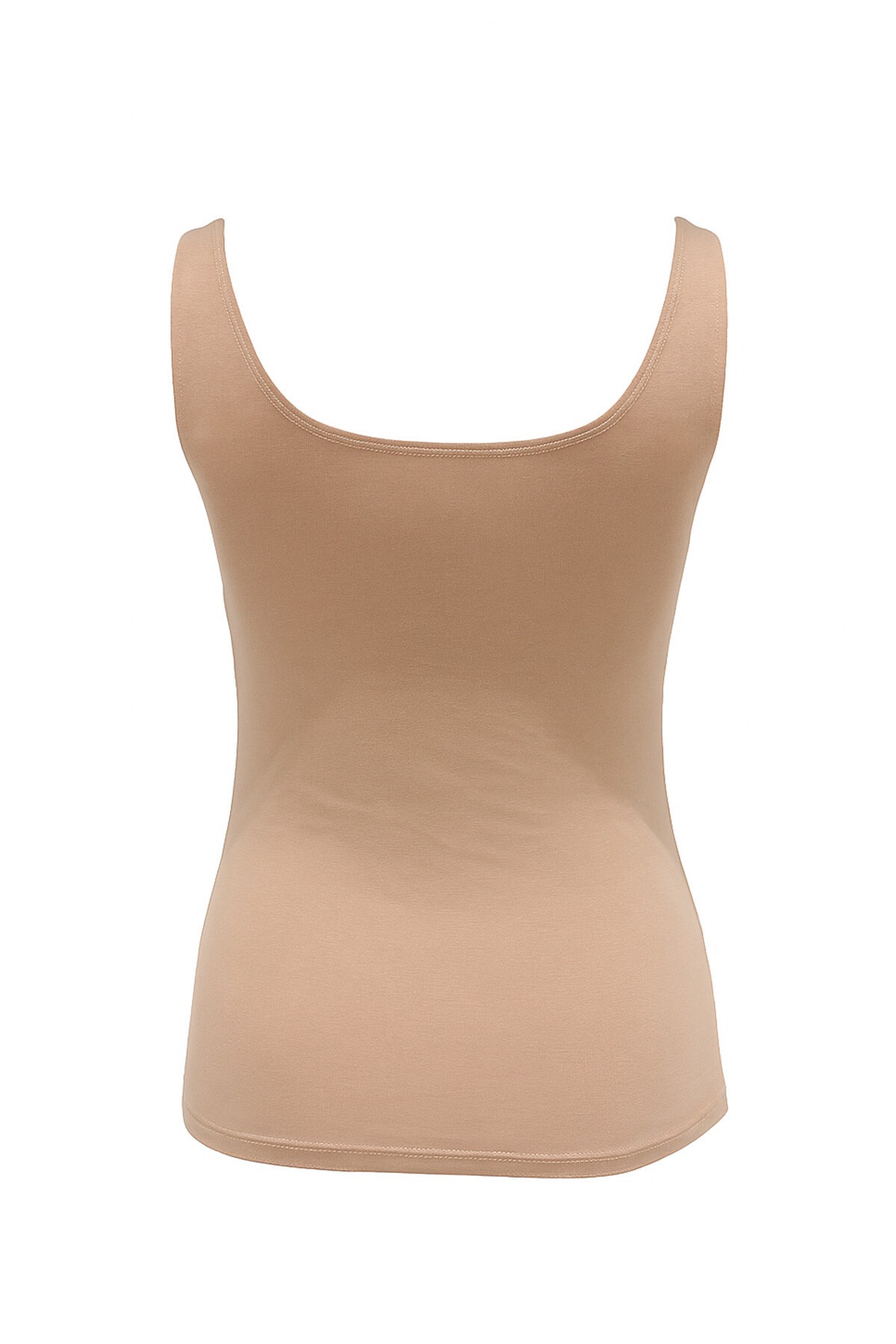 Koyu Bej Kare Yaka Kalın Askılı Sandy Bluz