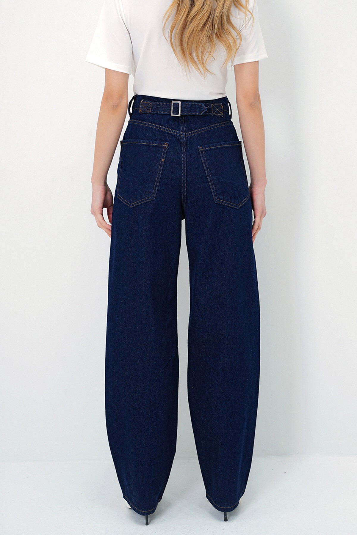 Koyu Lacivert Yüksek Bel Baggy Balloon Jean