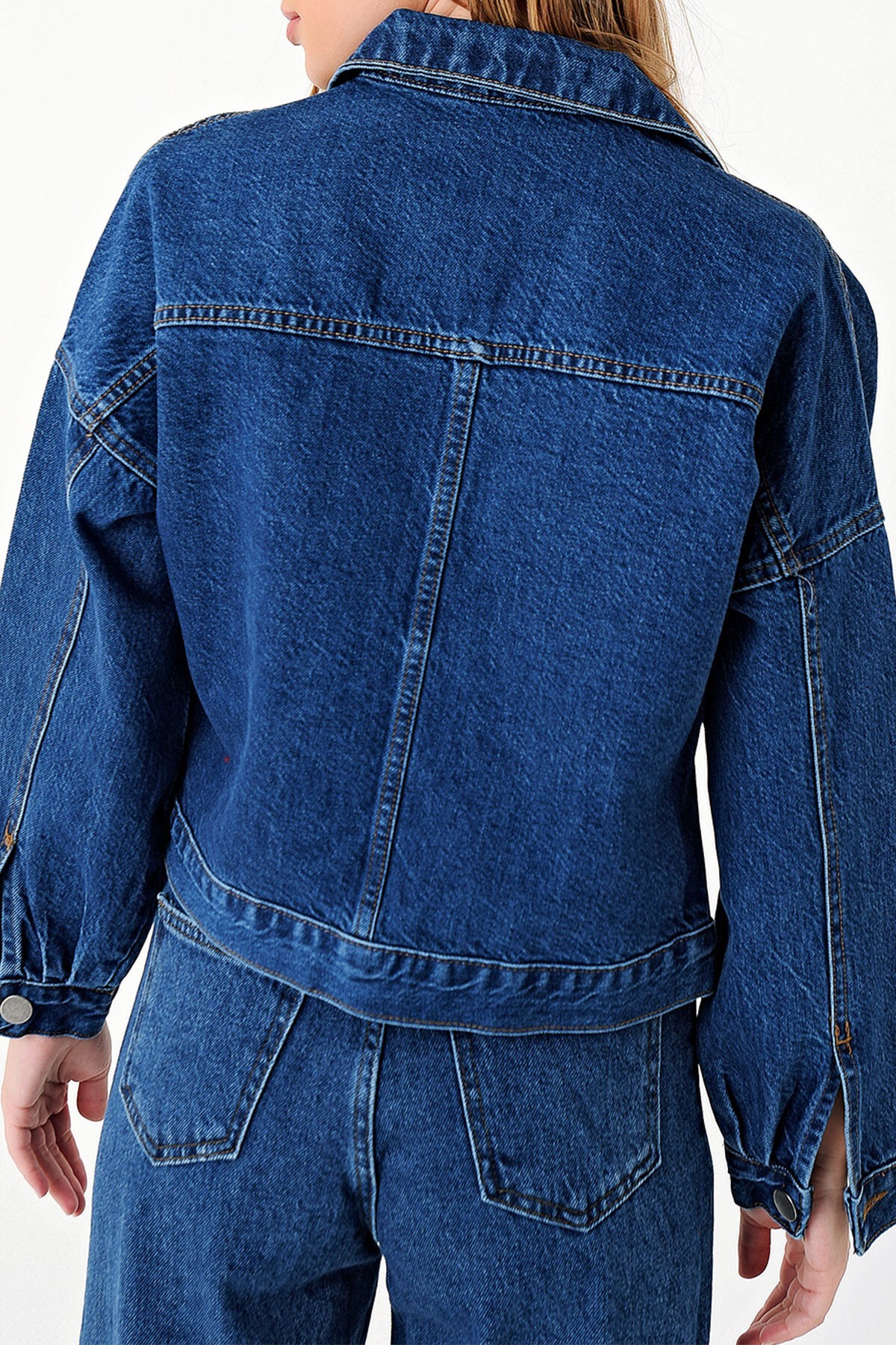 Koyu Mavi Crop Denım Ceket