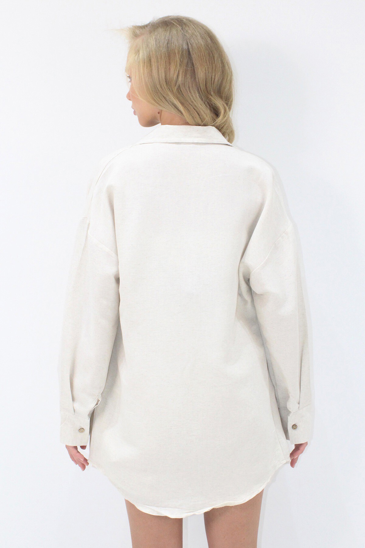 Krem Keten Bustiyer Çift Cepli Şort Ve Gömlek Takım