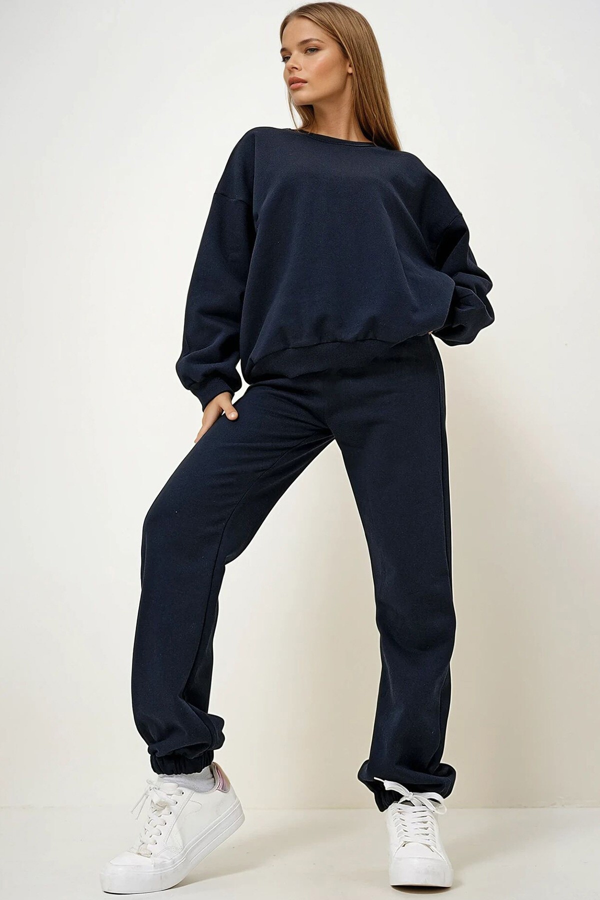 Lacivert Bisiklet Yaka Mevsimlik İki İplik Eşofman Takım