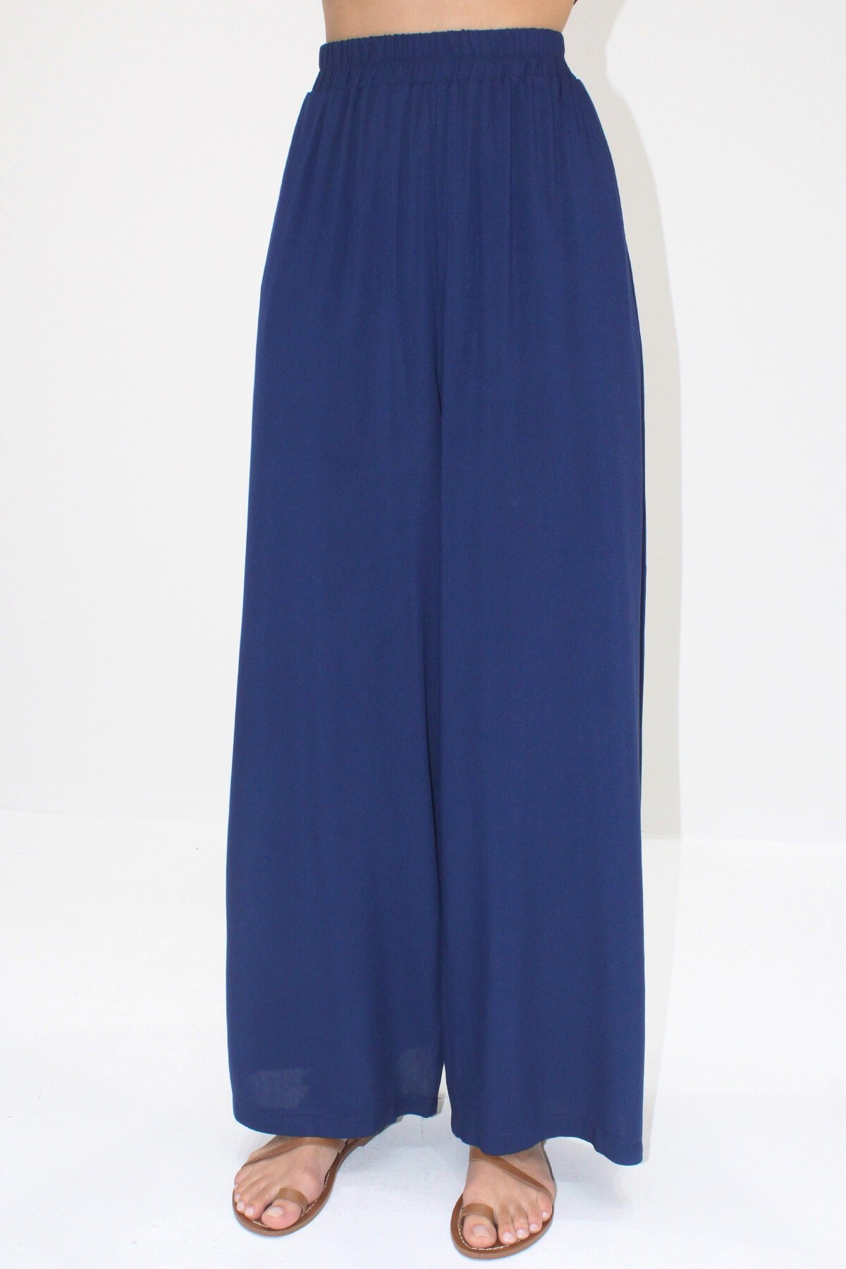 Lacivert Düğme Detaylı Rahat Kesim Viskon Dokuma İkili Takım