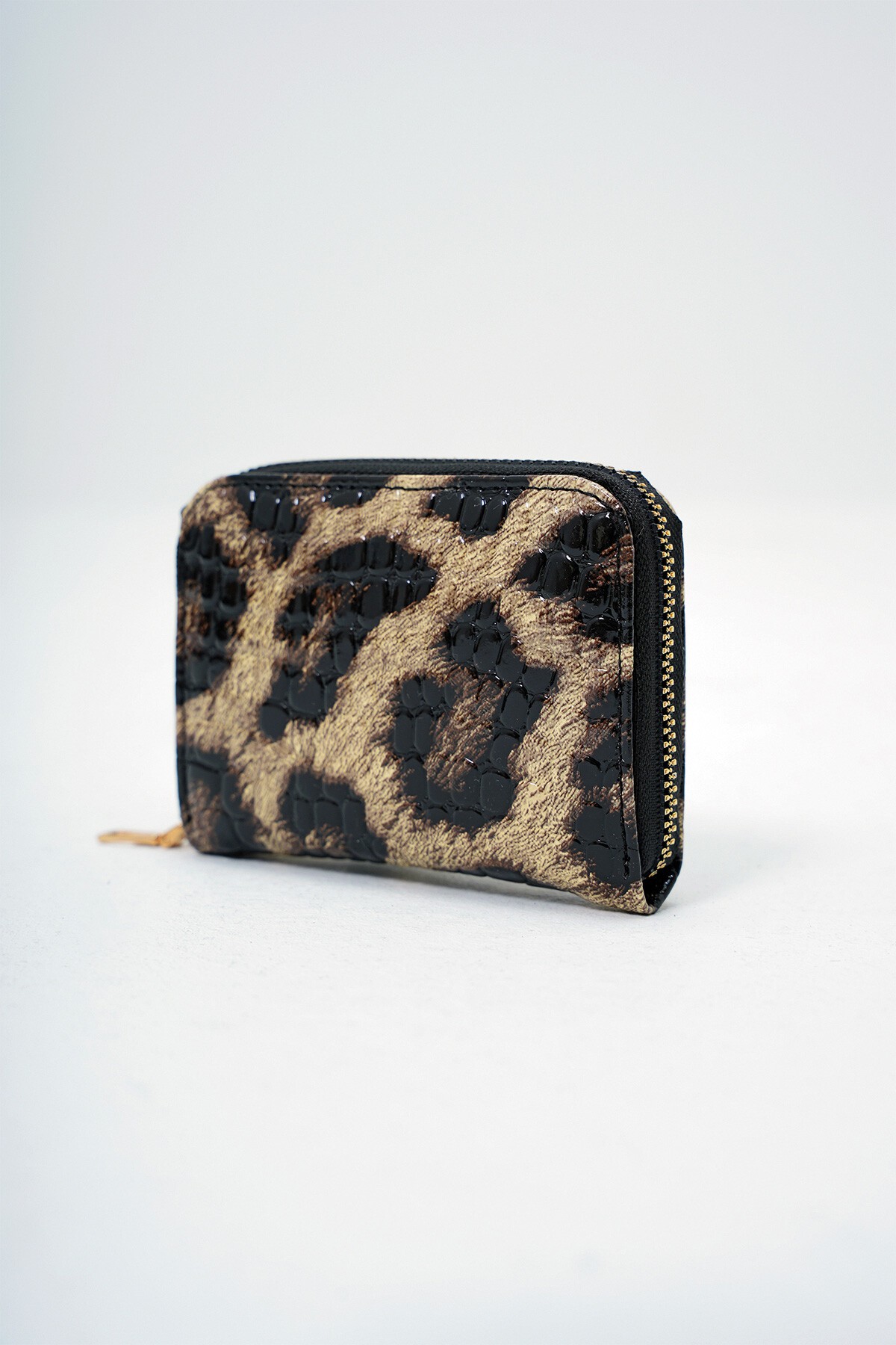 Leopar Suni Deri Croco Desen Rugan Görünümlü Cüzdan Kartlık