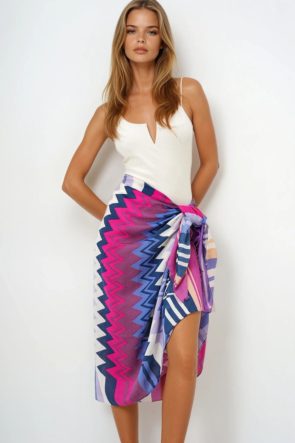 Lila Zigzag Desenli Pareo Şal