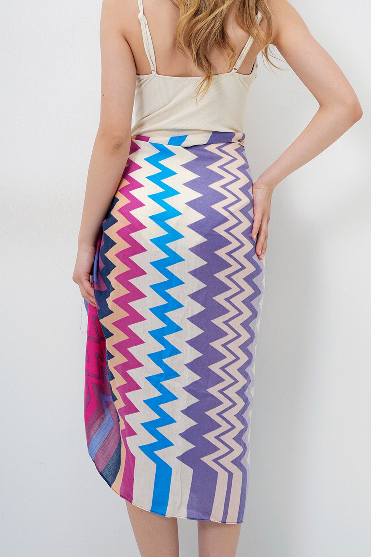 Lila Zigzag Desenli Pareo Şal