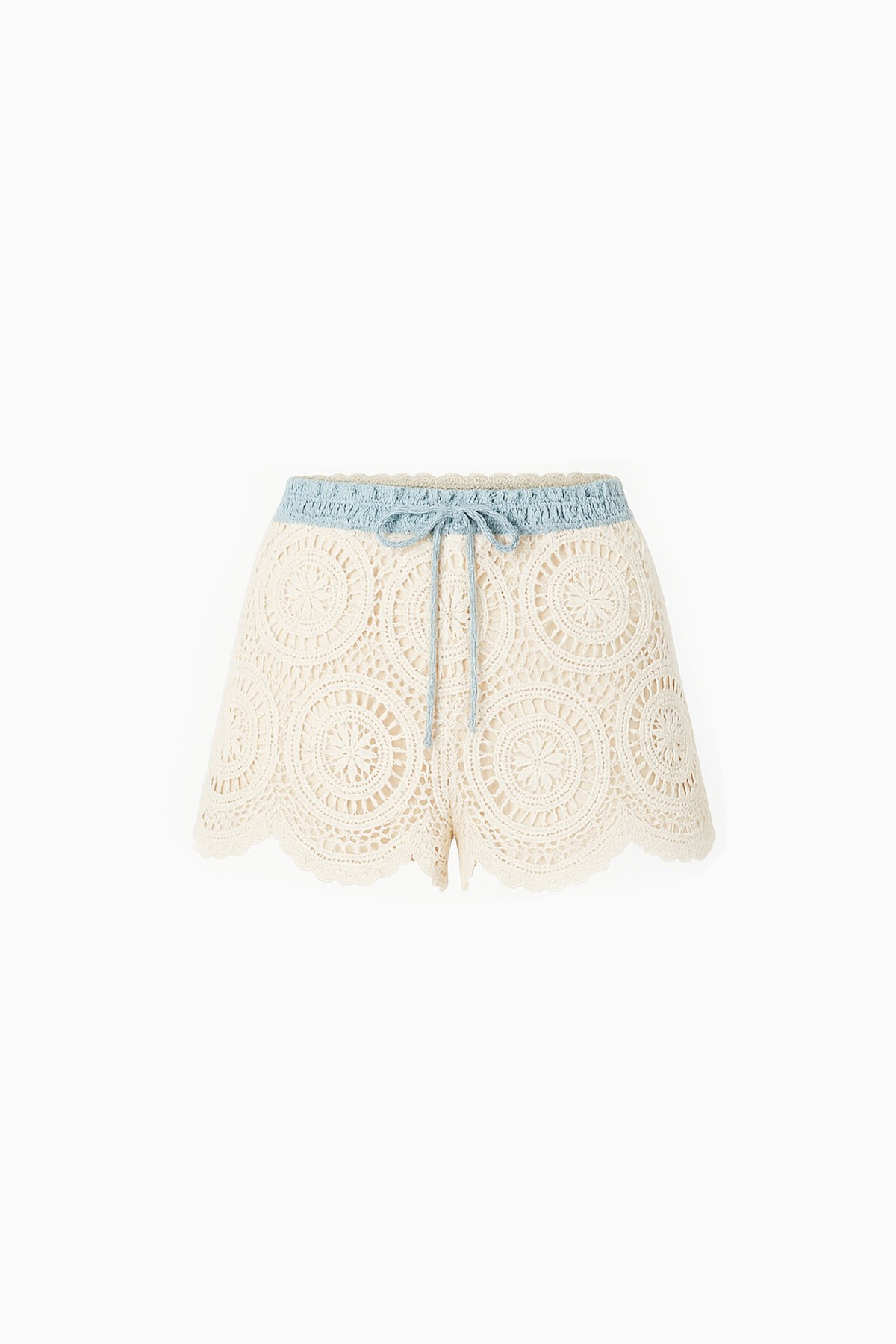Mavi-Bej Güpür İşlemeli Astarlı Şort