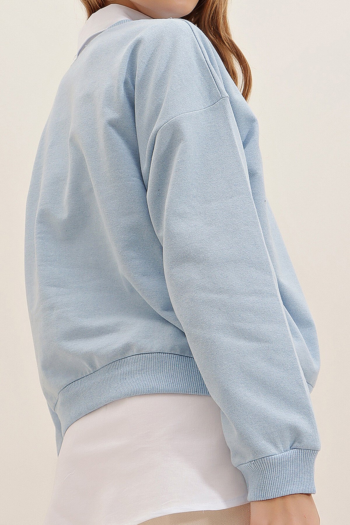 Mavi Bisiklet Yaka Yazı Baskılı Oversize Sweatshirt