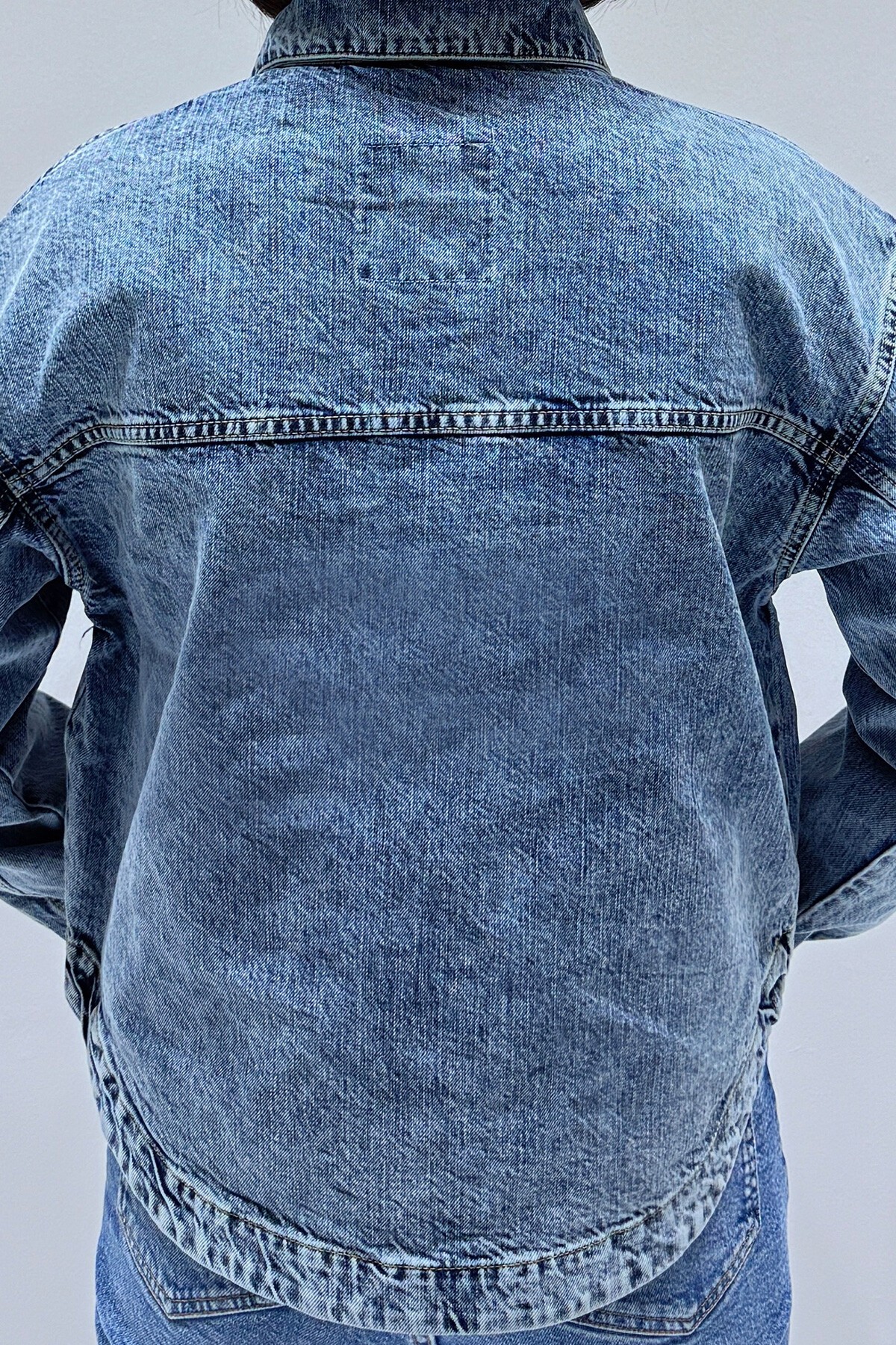 Mavi Çift Cepli Oversize Jean Ceket