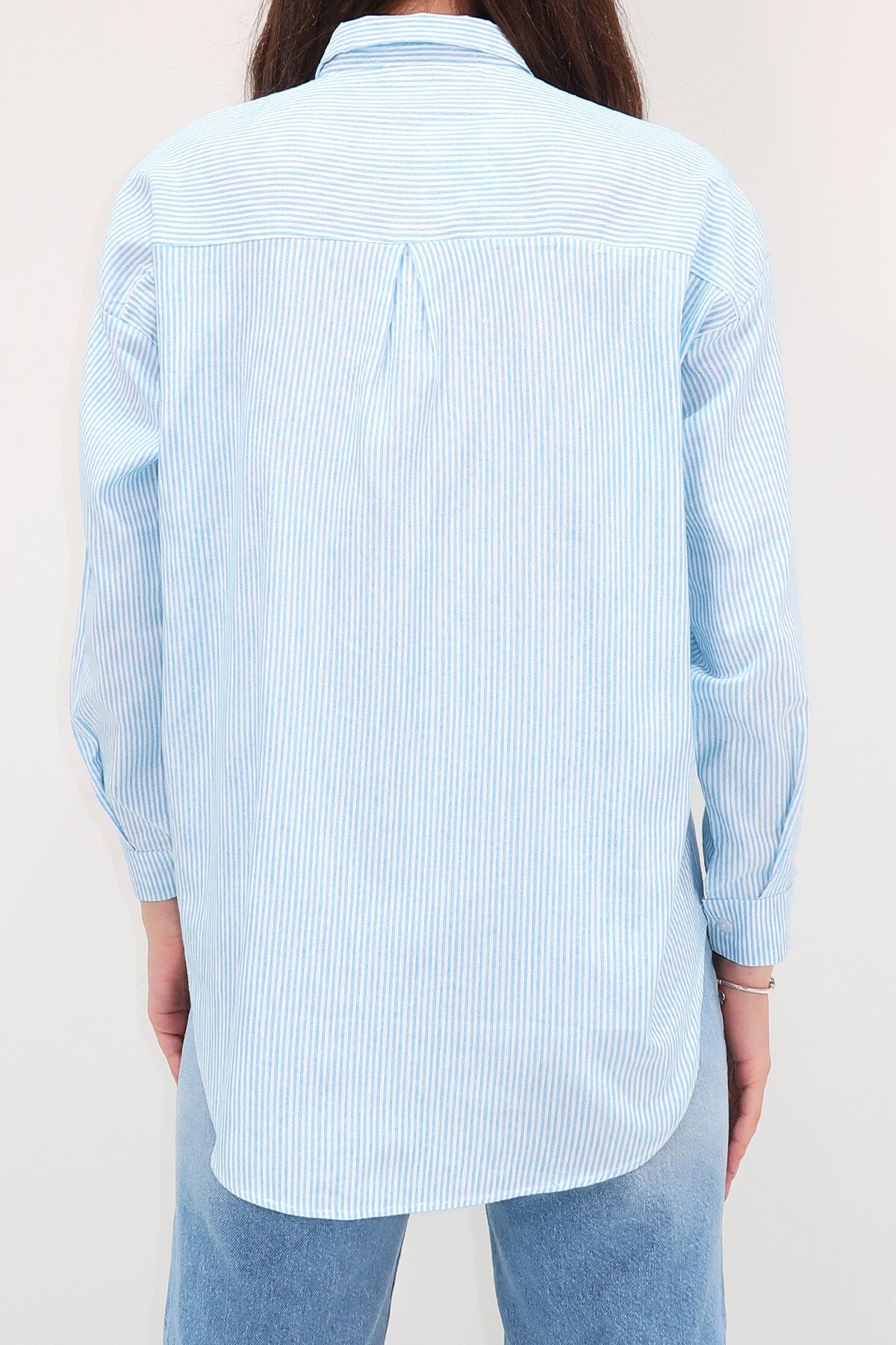 Mavi Çizgili Oversize Gömlek