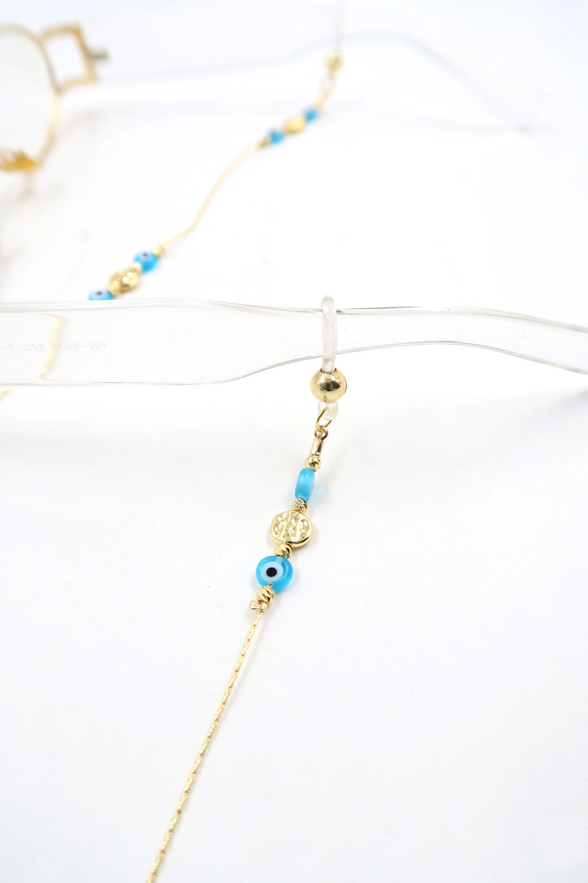 Mavi Gold Biyeli Boncuklu Gözlük Zinciri