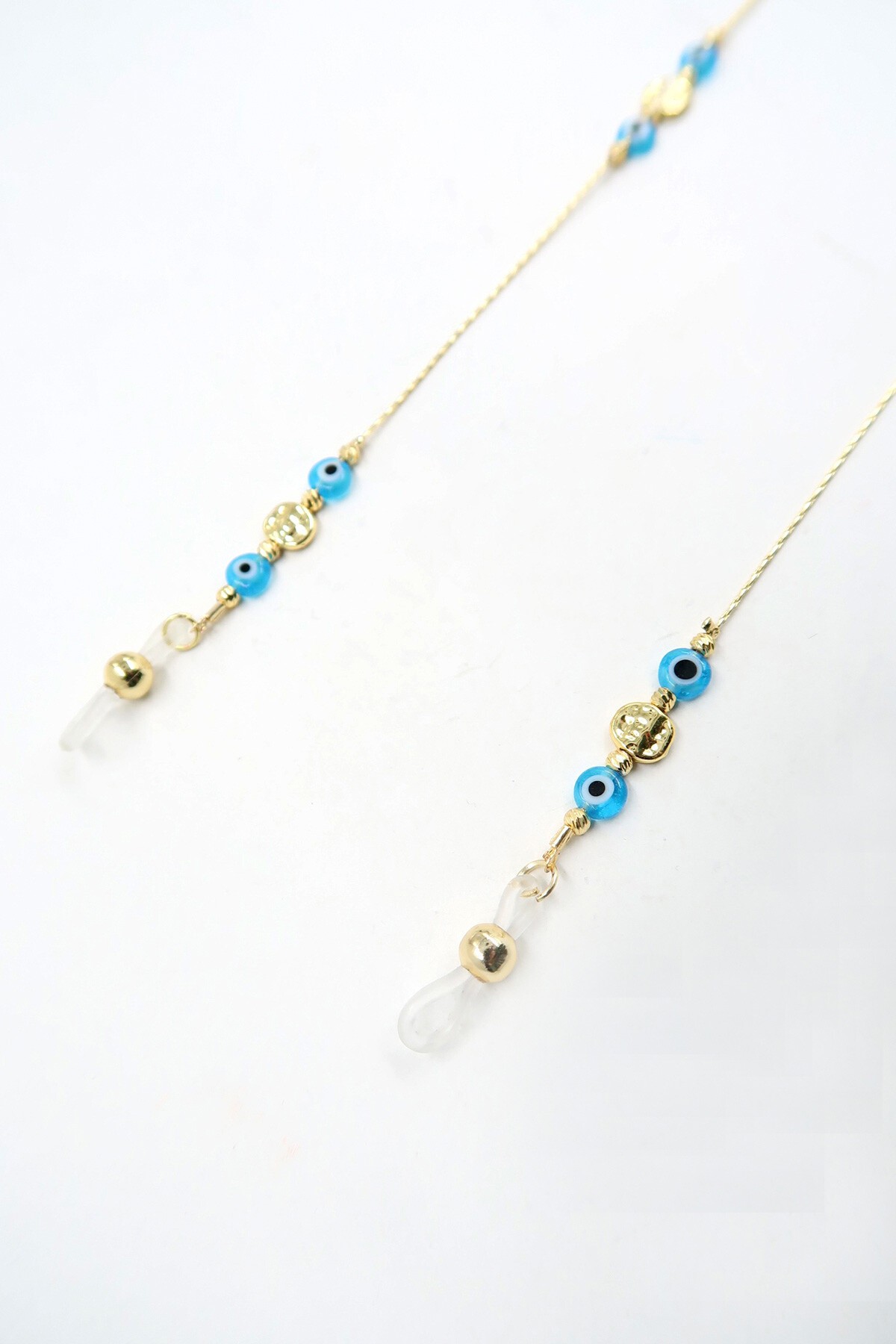 Mavi Gold Biyeli Boncuklu Gözlük Zinciri