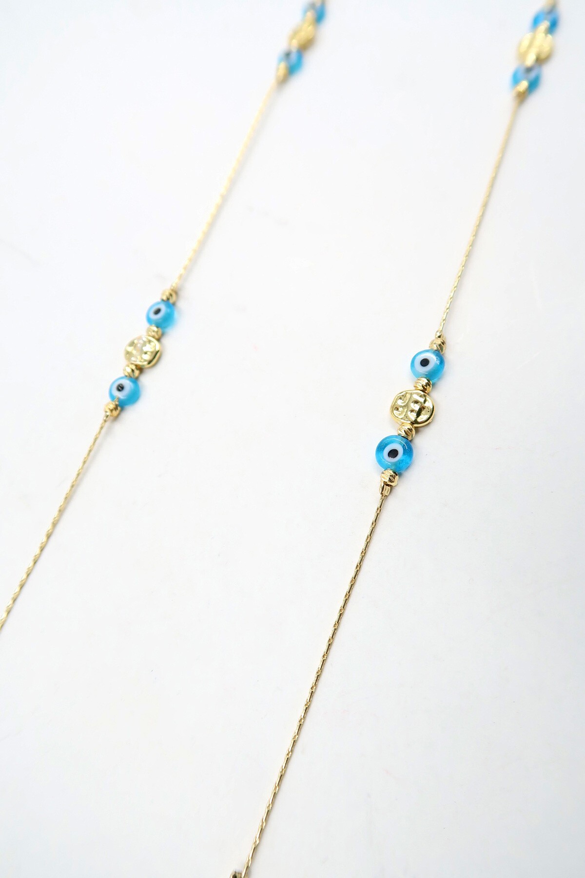Mavi Gold Biyeli Boncuklu Gözlük Zinciri