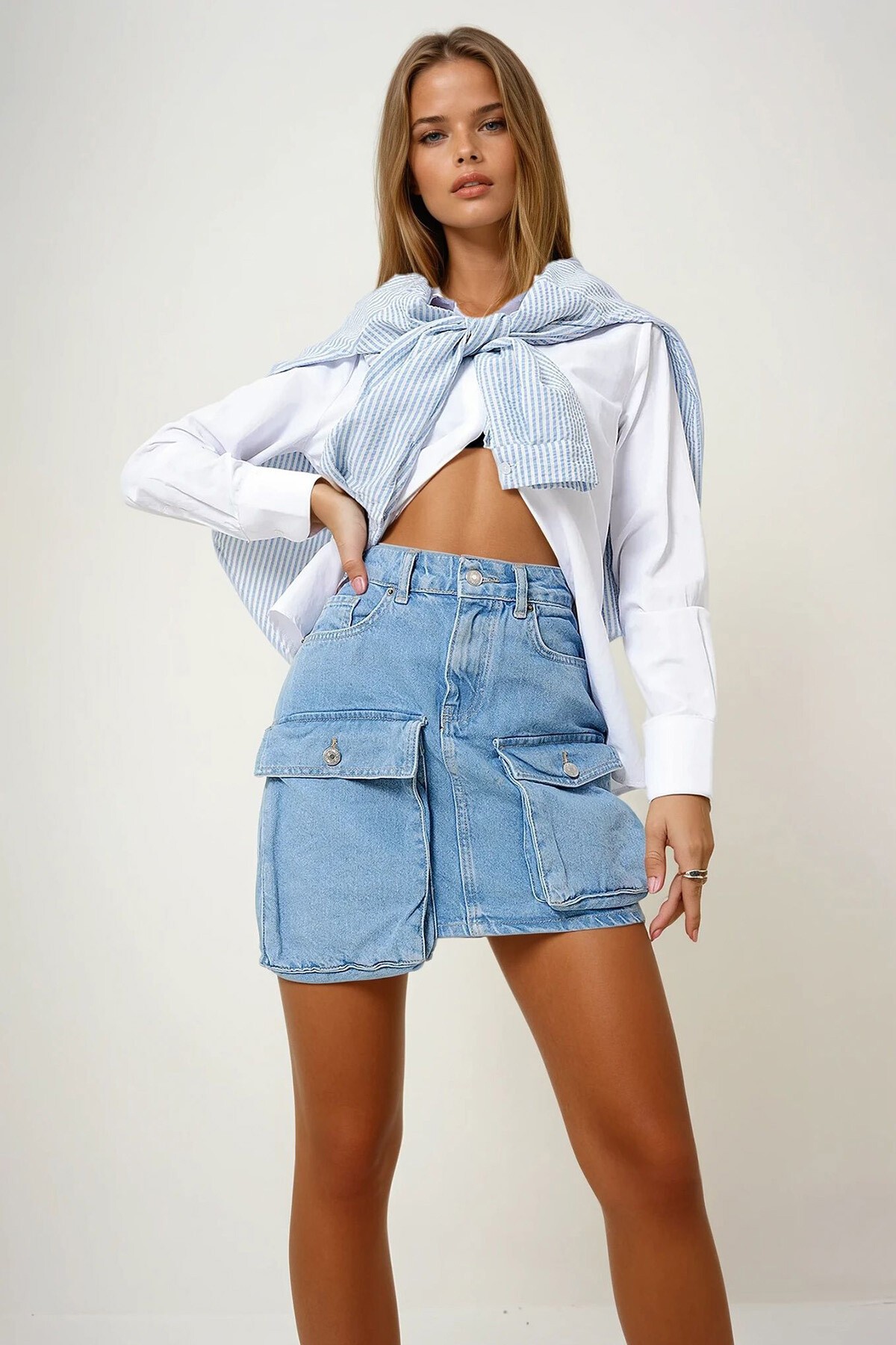 Mavi Kargo Cepli Jean Etek