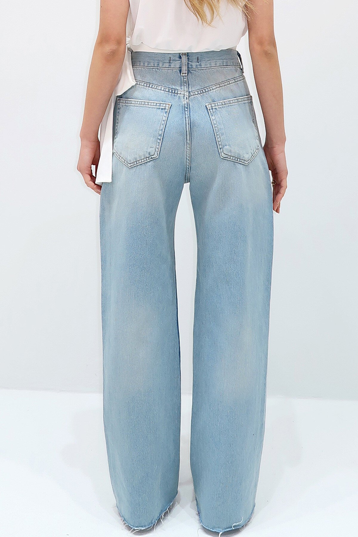 Mavi Yüksek Bel Beş Cepli Palazzo Jean Pantolon