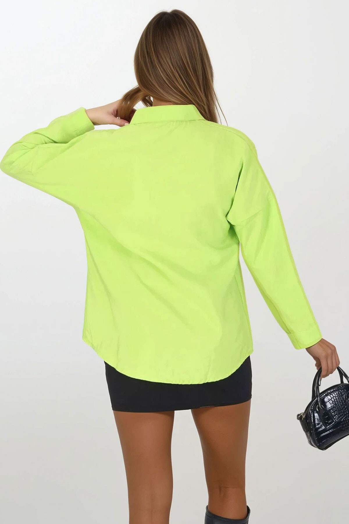 Fıstık Yeşili Oversize Basic Gömlek