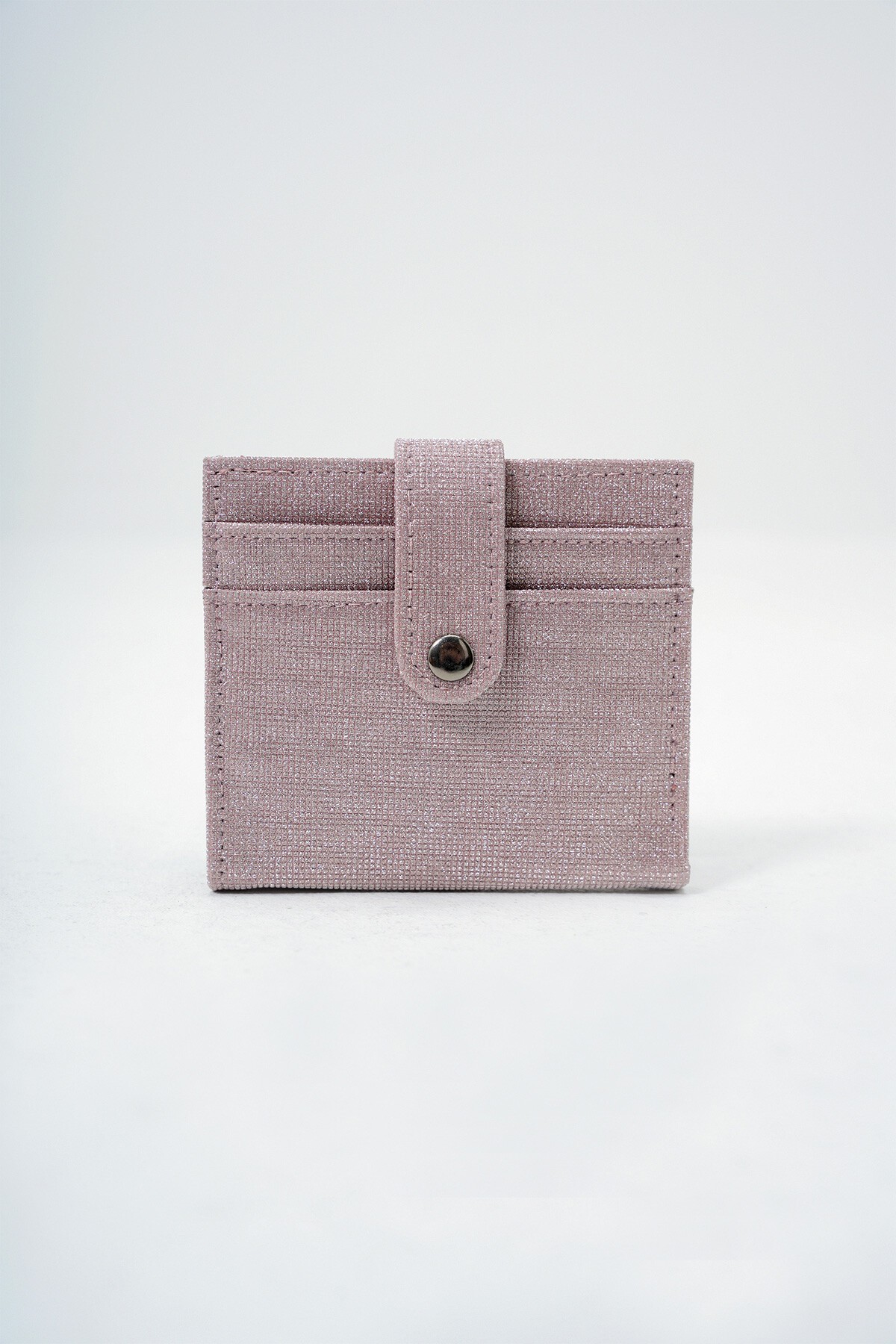 Pembe Kağıt Para Bölmeli Çıtçıt Kapamalı Şık Simli Cüzdan Kartlık