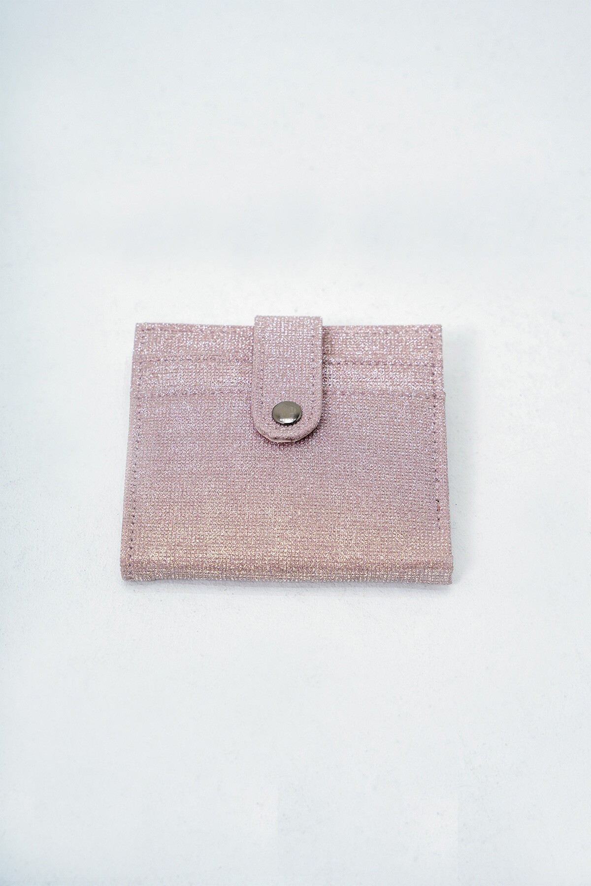 Pembe Kağıt Para Bölmeli Çıtçıt Kapamalı Şık Simli Cüzdan Kartlık