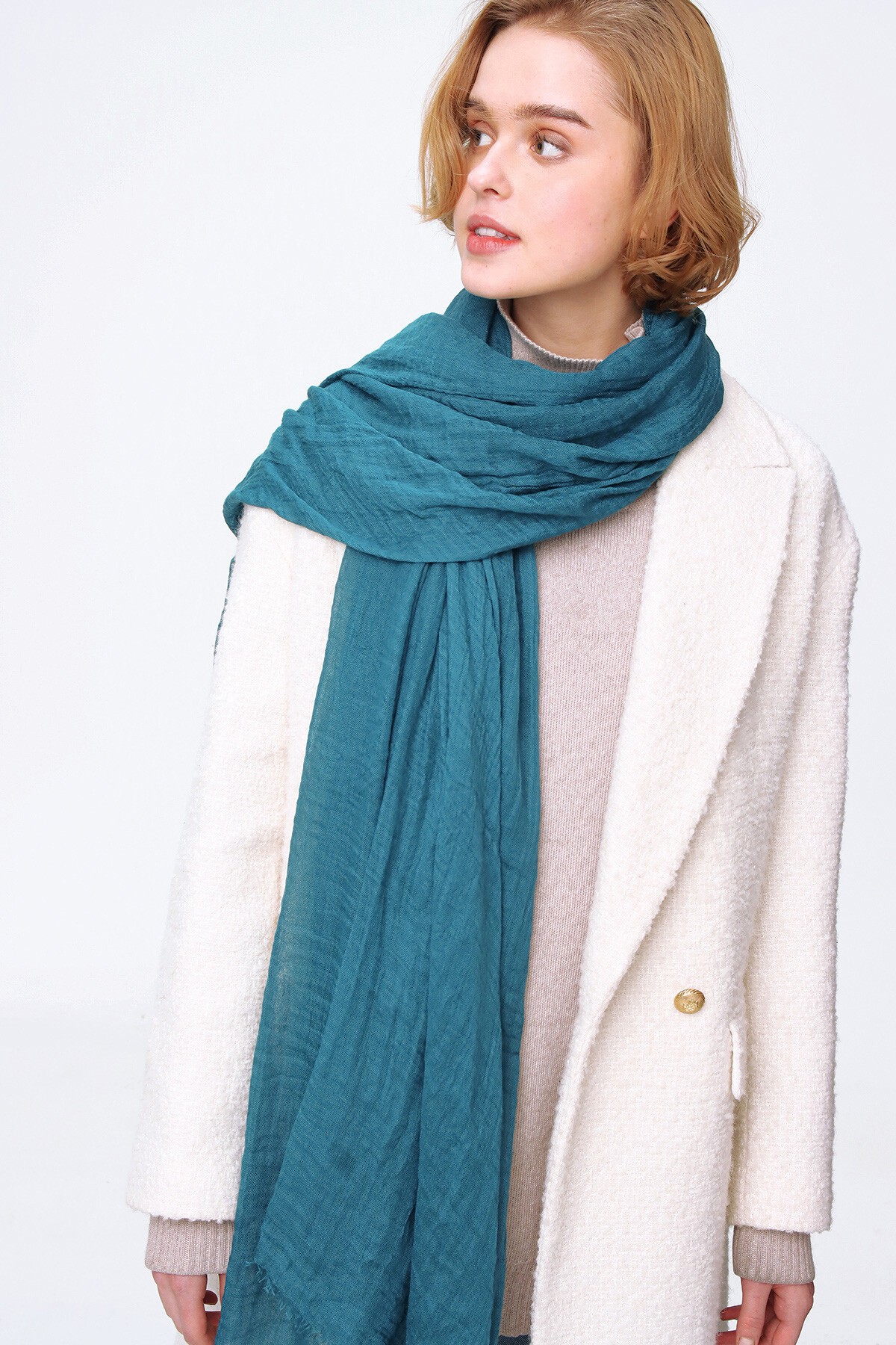 Petrol Püsküllü Şal