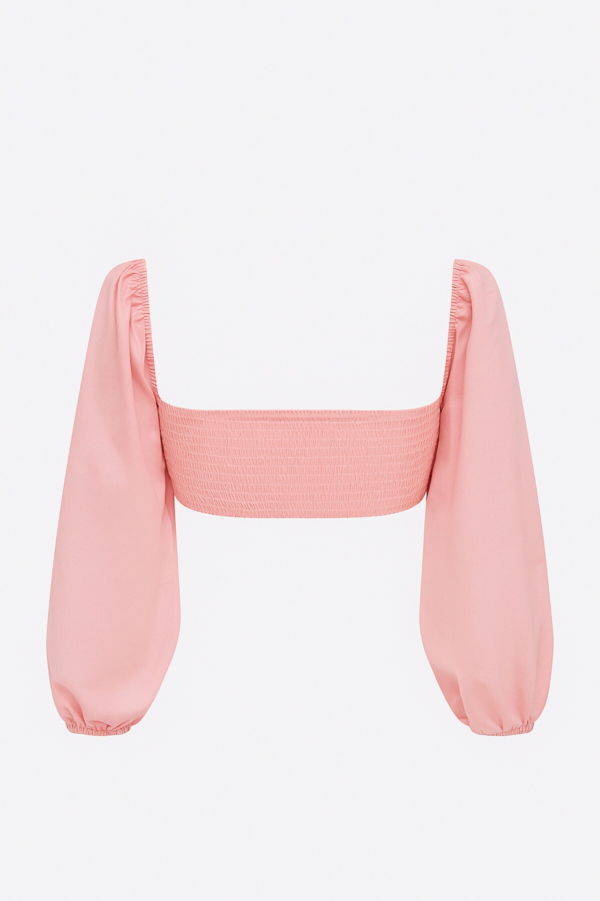 Pembe Poplin Sırtı Gipeli Toka Detaylı Prenses Kol Crop Bluz