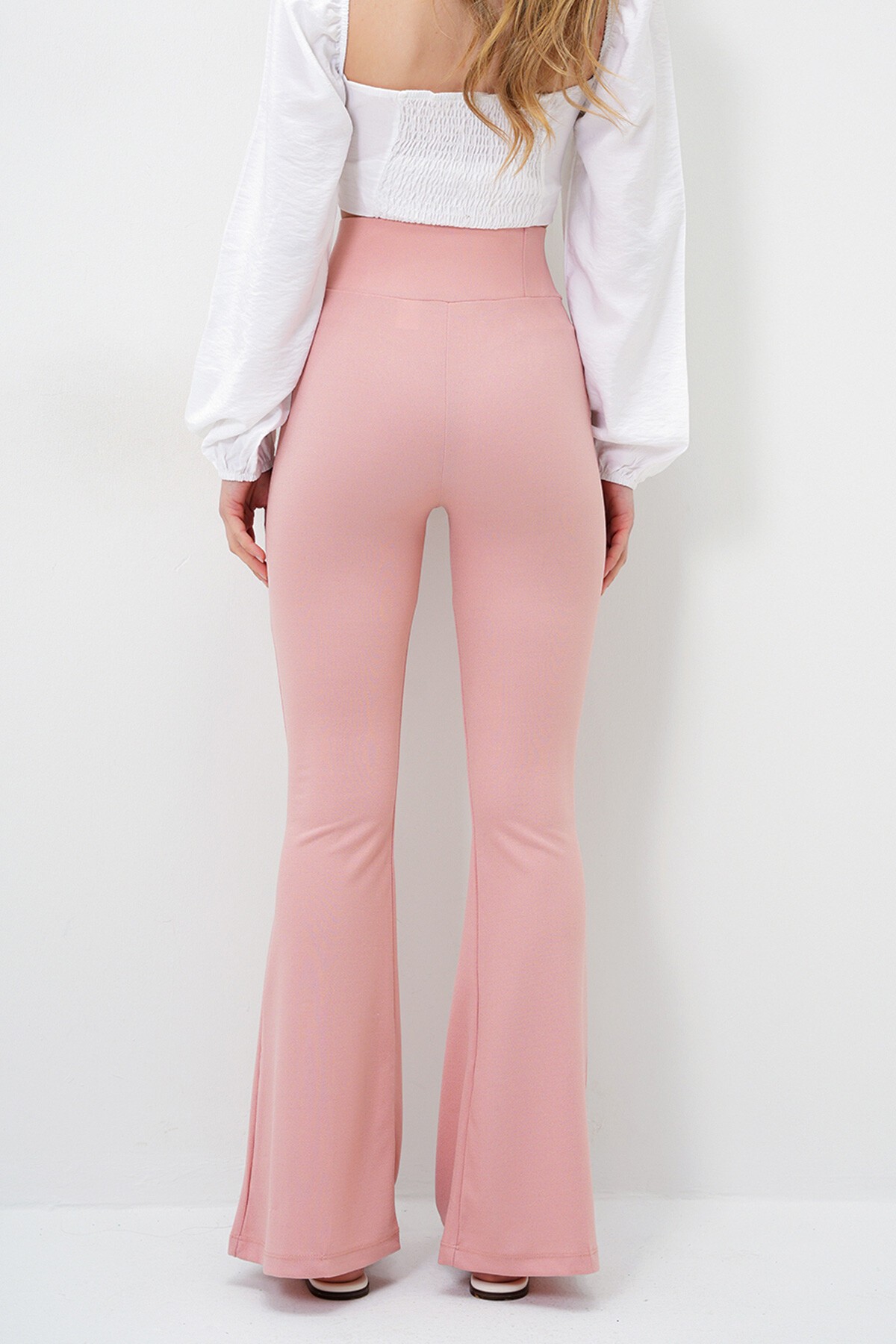 Pudra İspanyol Paça Çimalı Simli Pantolon