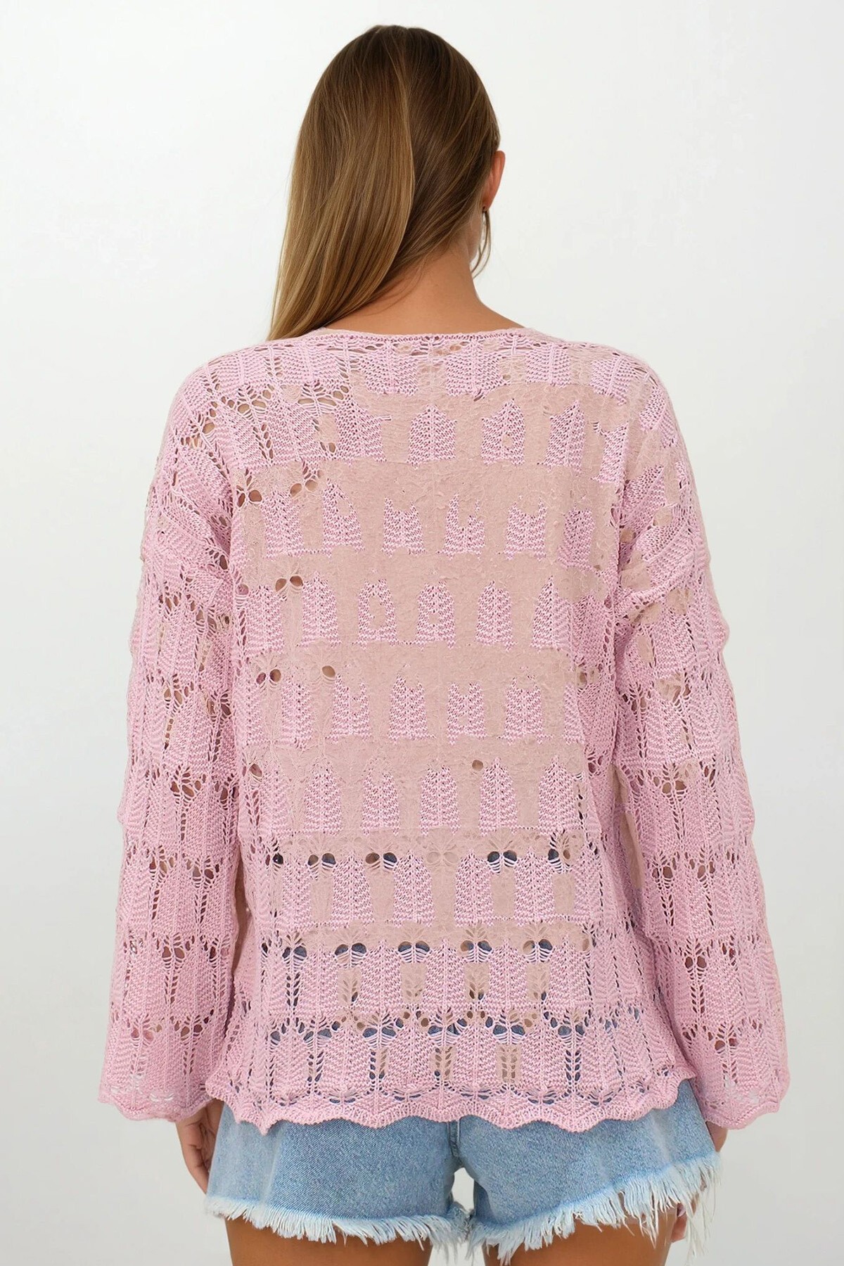 Pudra Pembe V Yaka Ajurlu Bluz