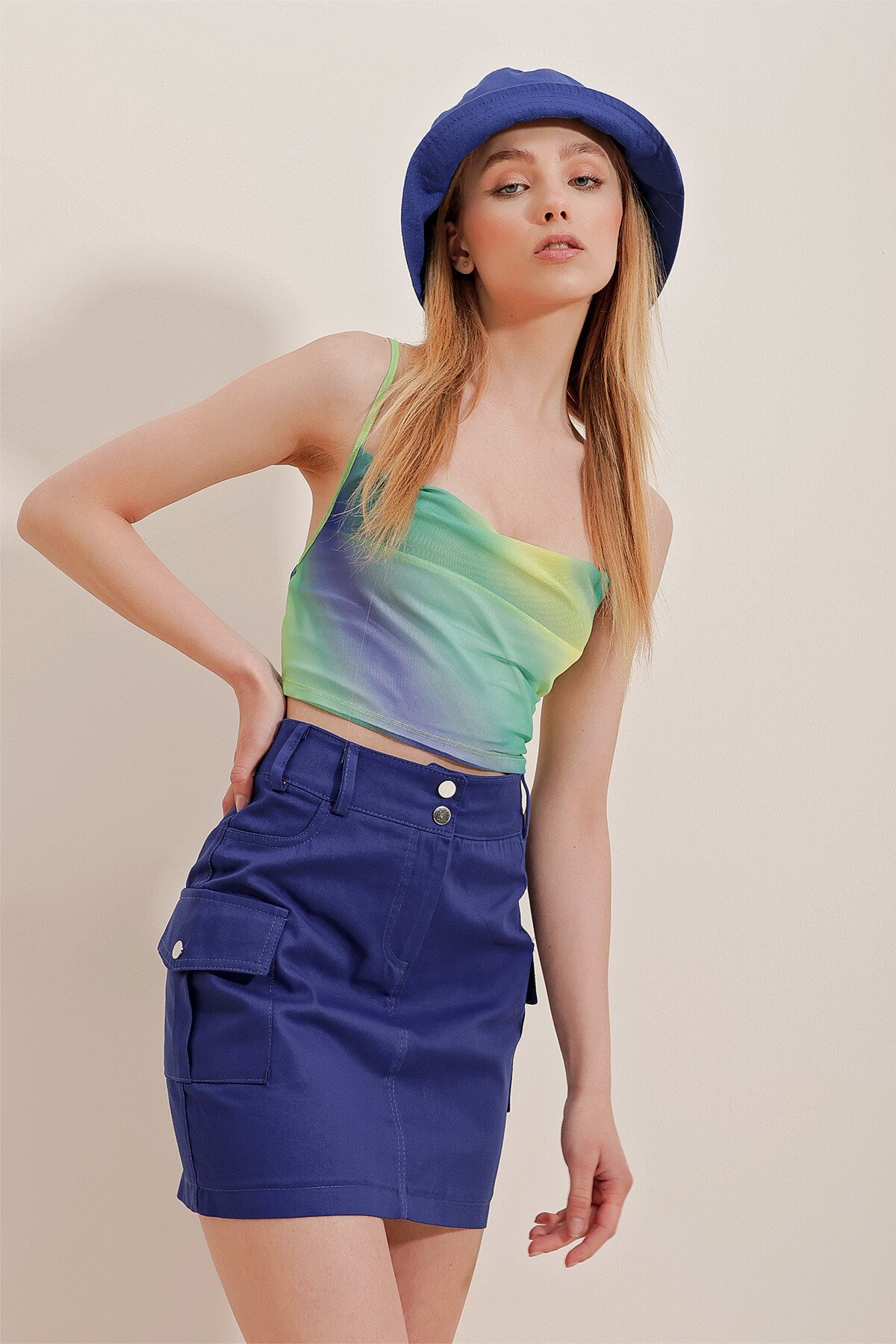 Saks Kargo Cepli Gabardin Mini Etek