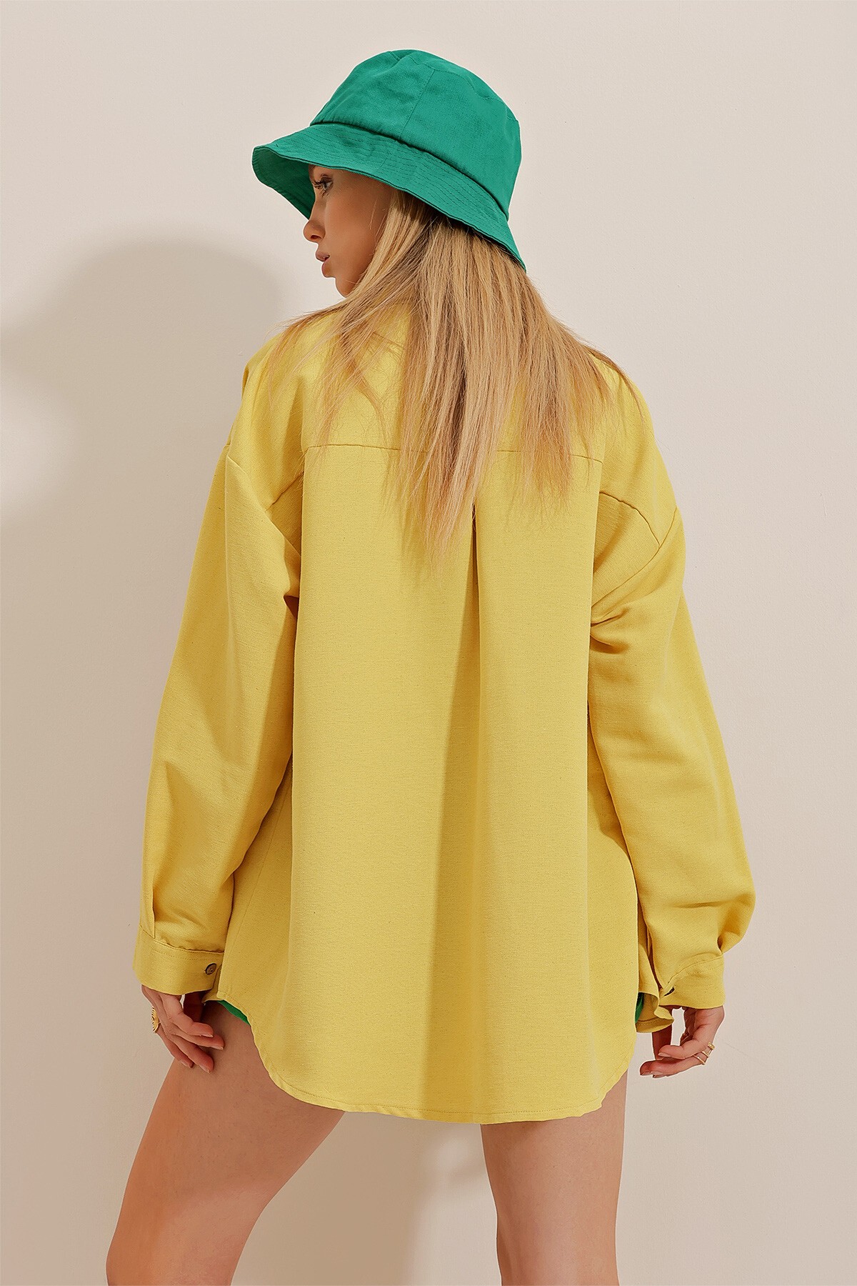 Sarı Oversize Keten Gömlek