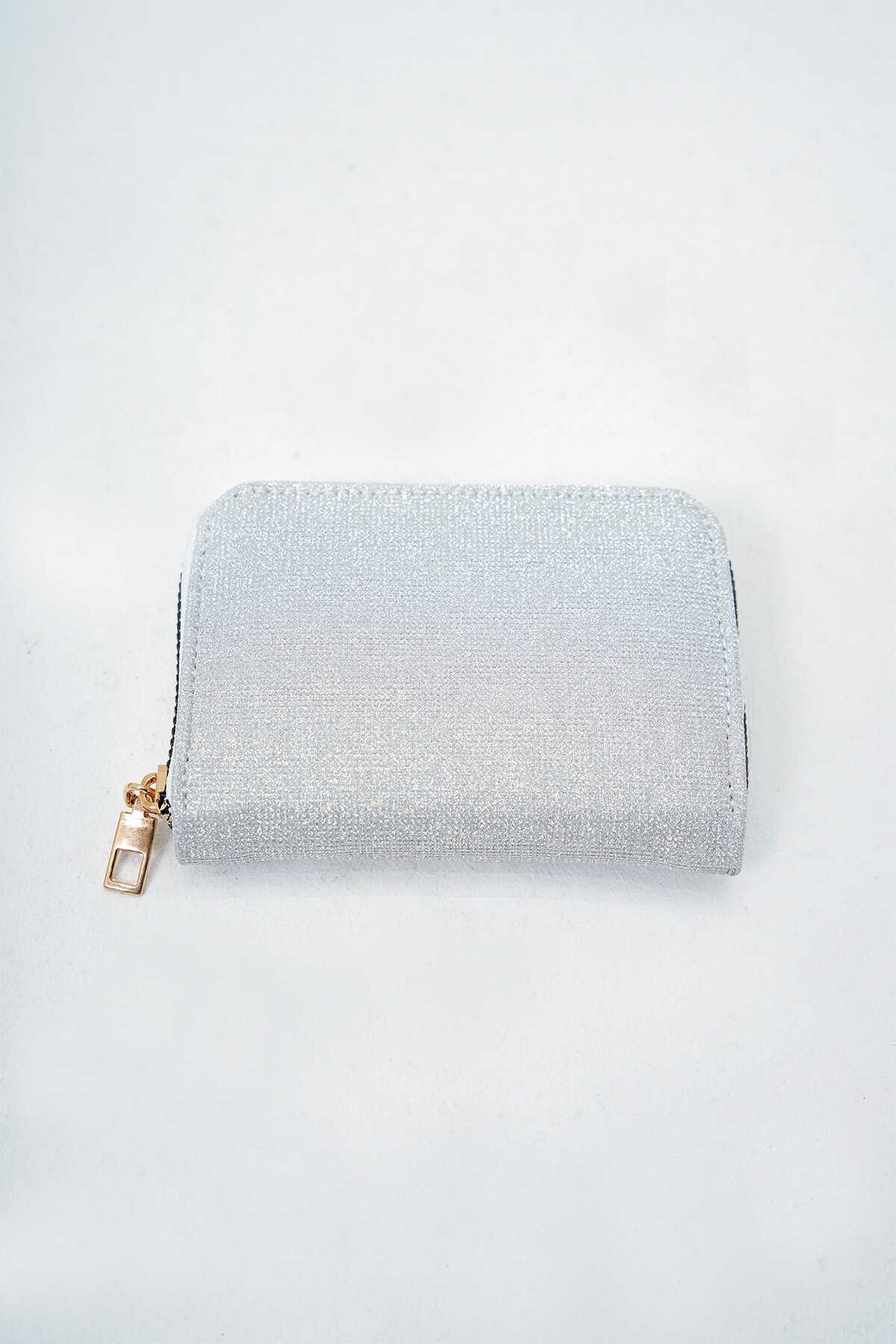 Silver Fermuarlı Para Bölmeli Simli Şık Mini Katlık Cüzdan