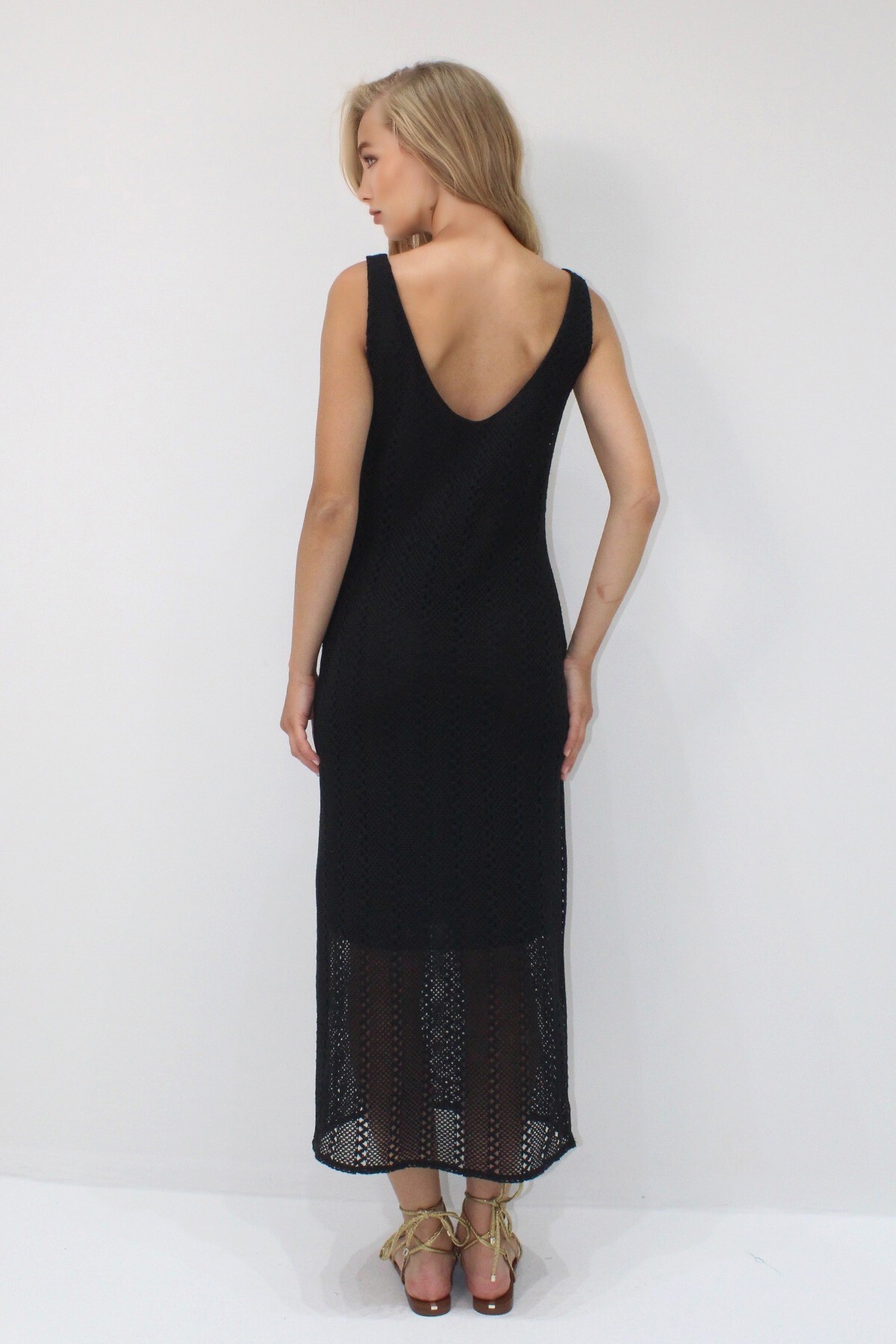 Siyah Askılı  İçi Astarlı Yazlık Güpür Elbise