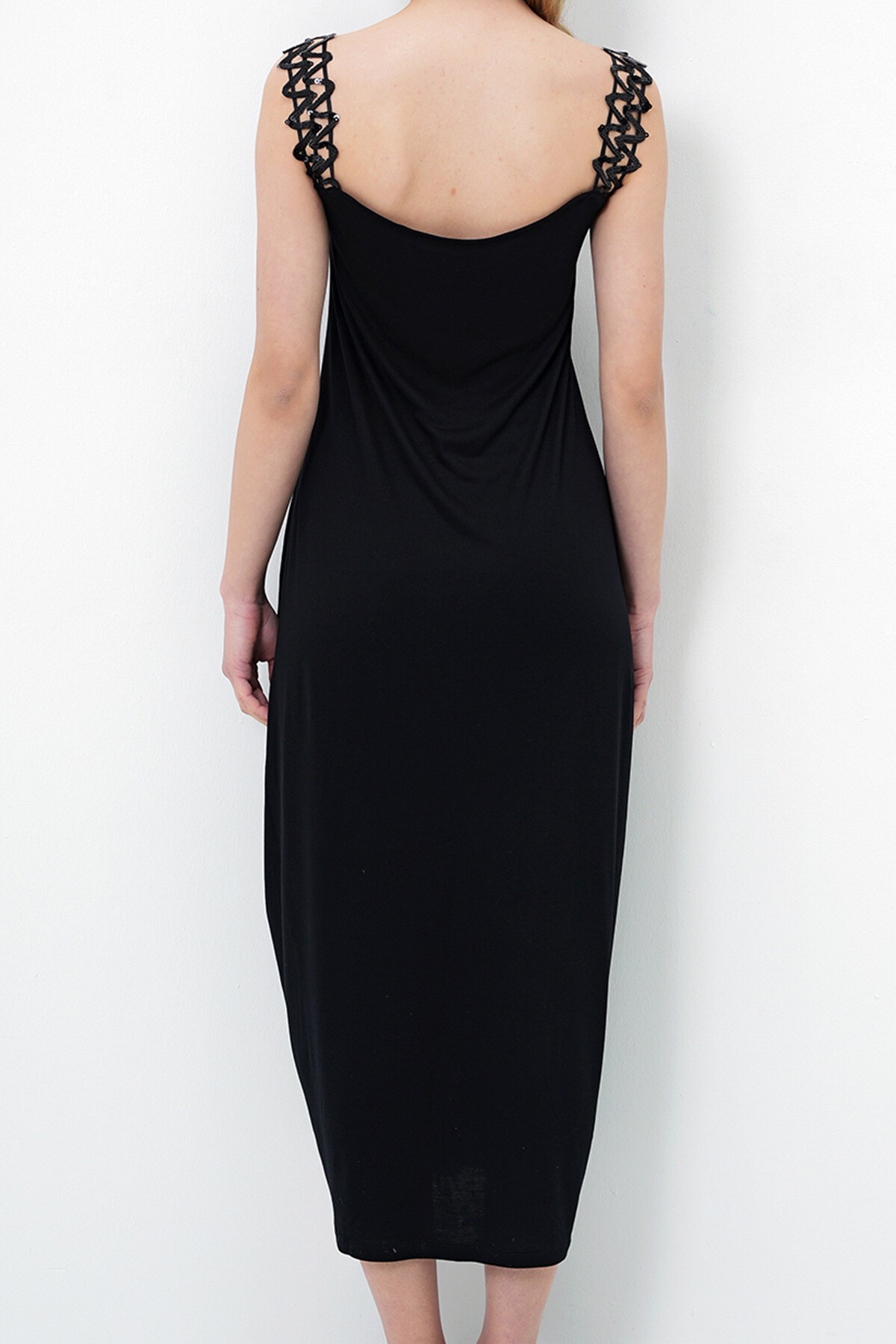 Siyah Askısı Payet Bantlı Geniş Kesim Yazlık Pamuklu Elbise