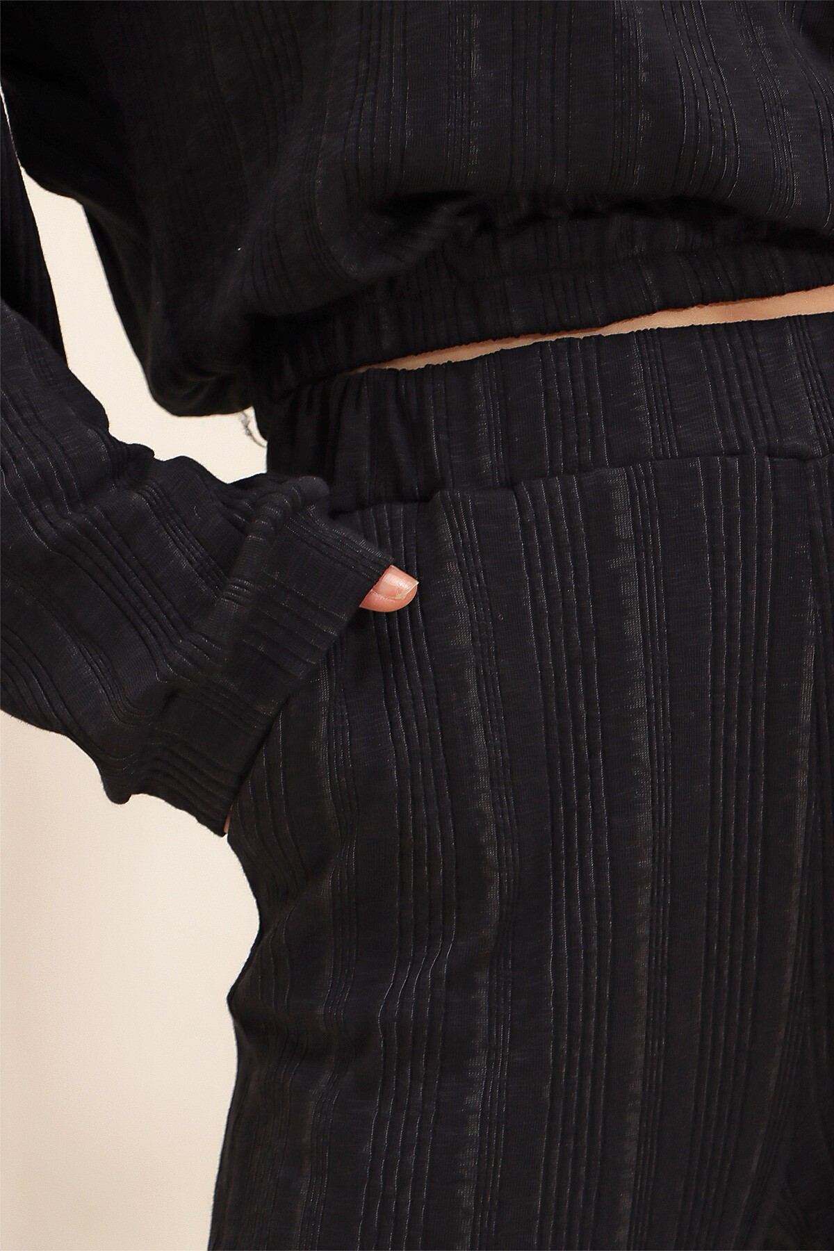 Siyah Beli Lastikli Eşofman Takım