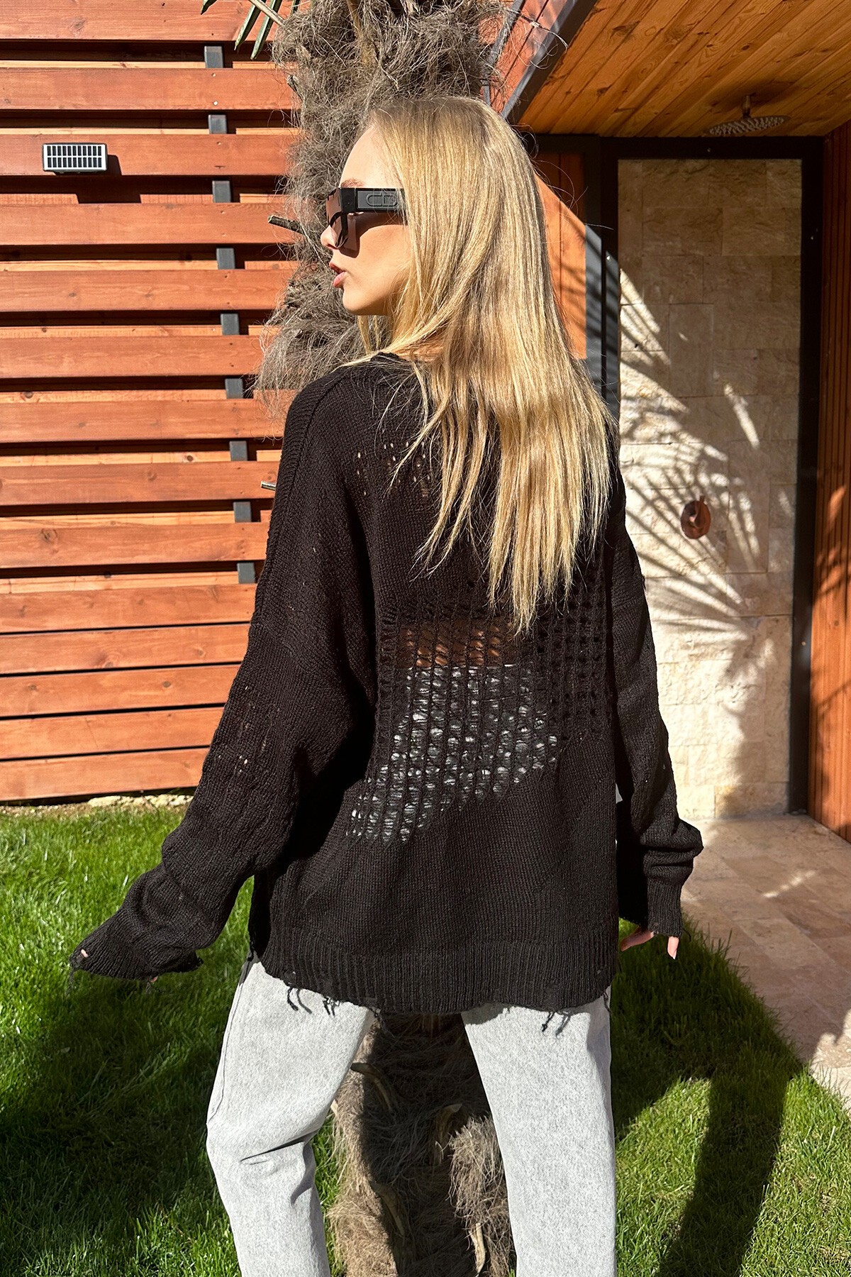 Siyah Bisiklet Yaka Ajurlu Triko Kazak