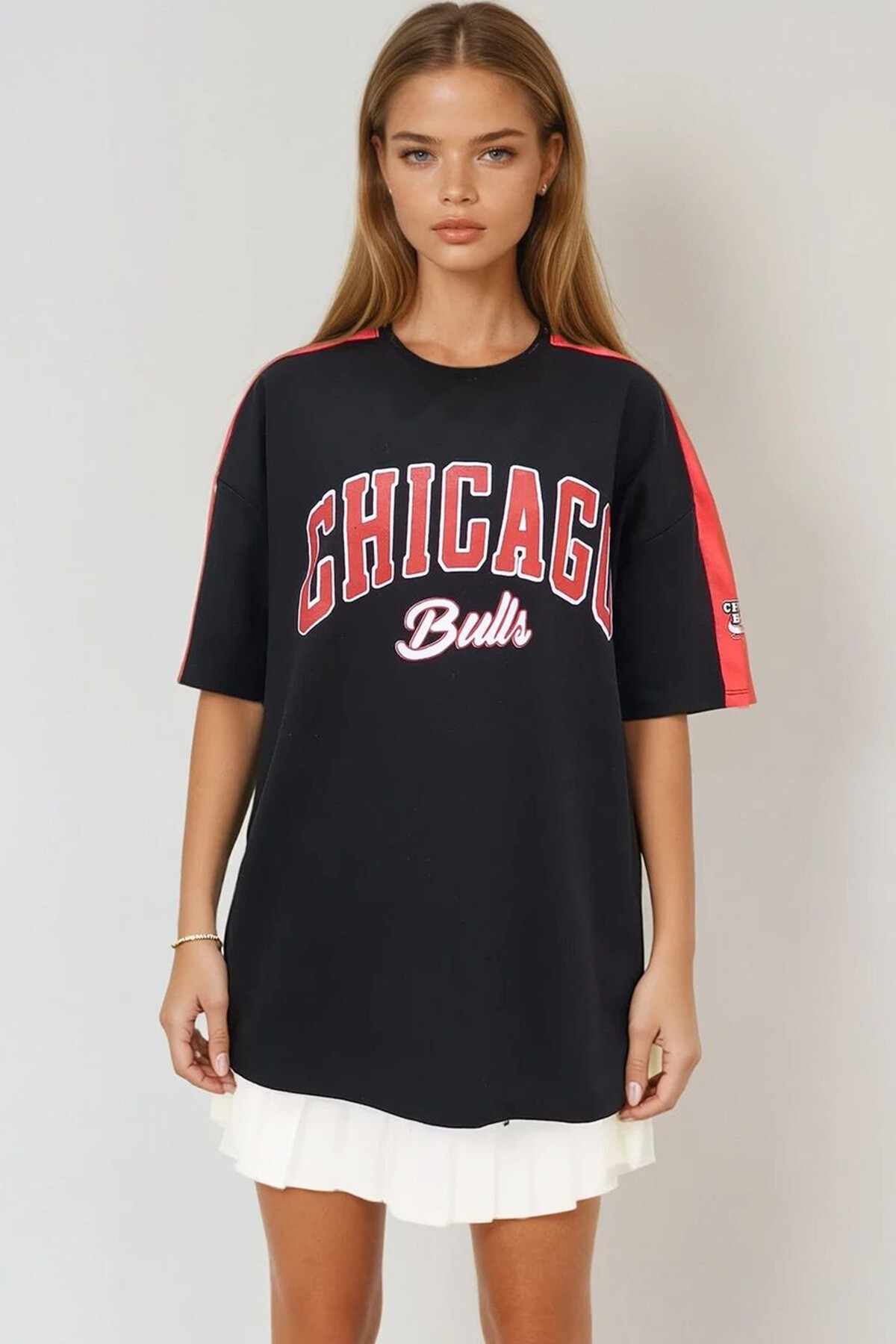 Siyah Bisiklet Yaka Dijital Baskılı İki İplik Unisex Oversize T Shirt