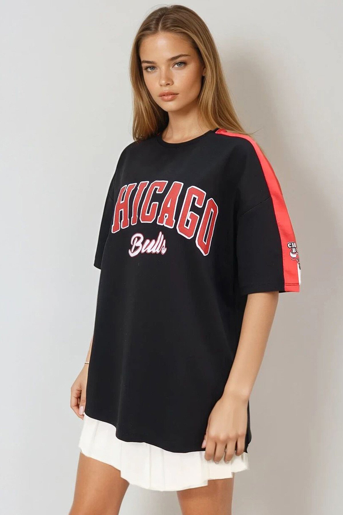 Siyah Bisiklet Yaka Dijital Baskılı İki İplik Unisex Oversize T Shirt