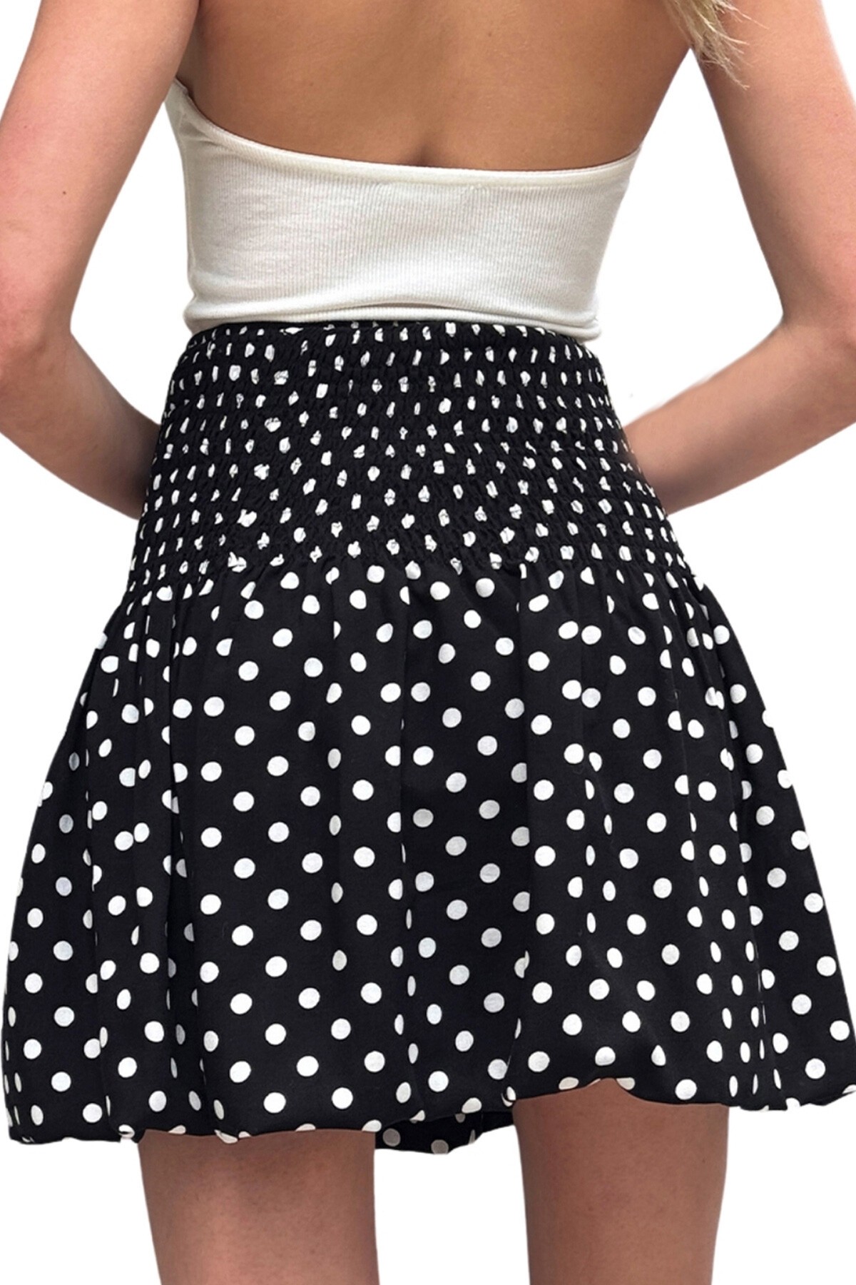 Siyah Gipeli Puantiyeli Pileli Mini Etek