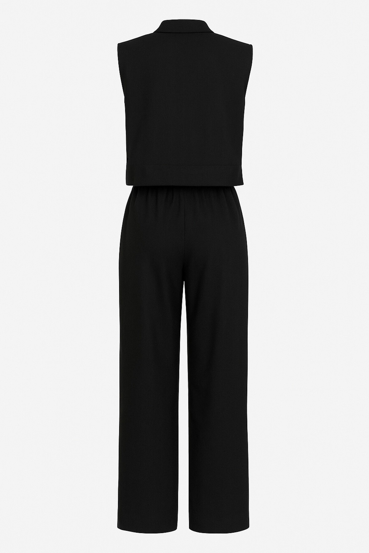Siyah Hakim Yaka Aksesuar Kapamalı Bluz Ve Bağcıklı Palazzo Pantolon Takım