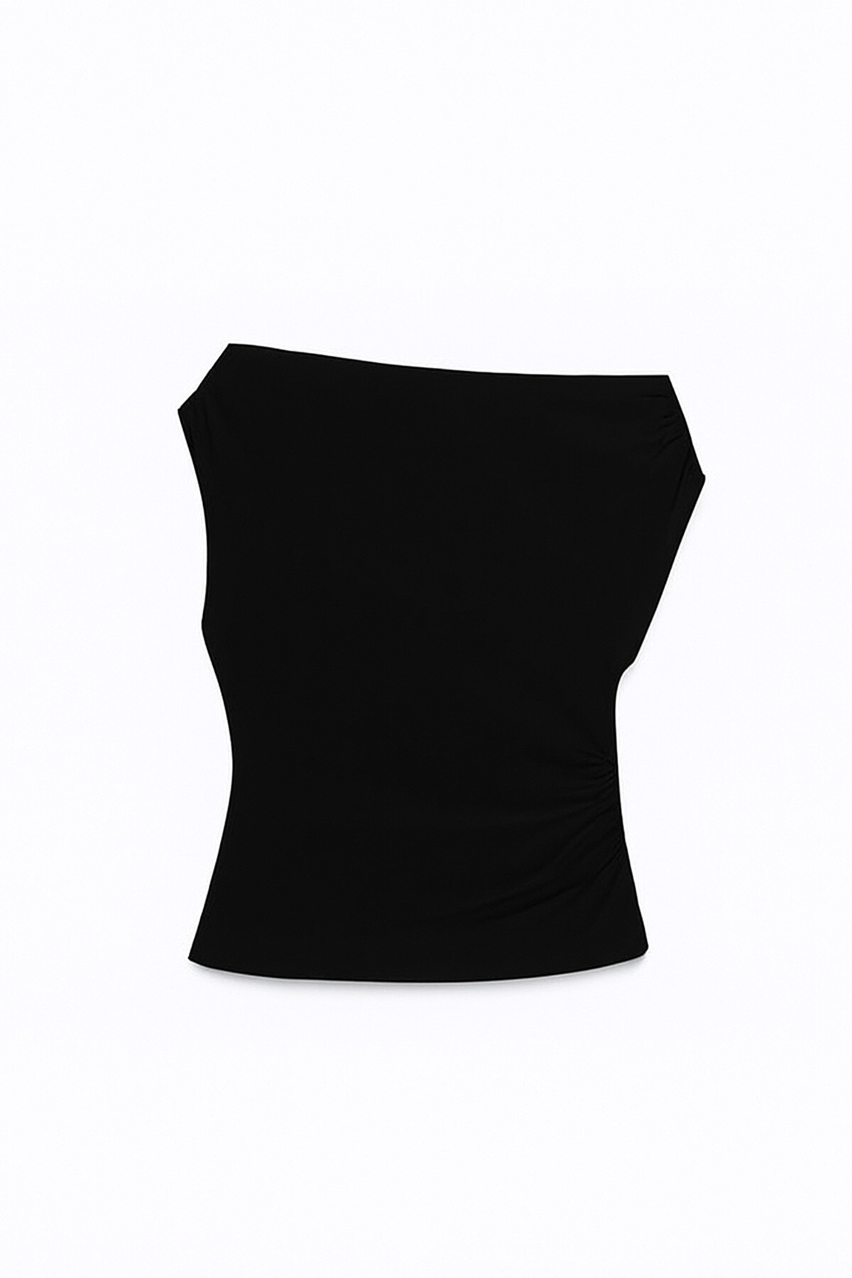 Siyah Omuzu Büzgülü Viscon Örme Bluz