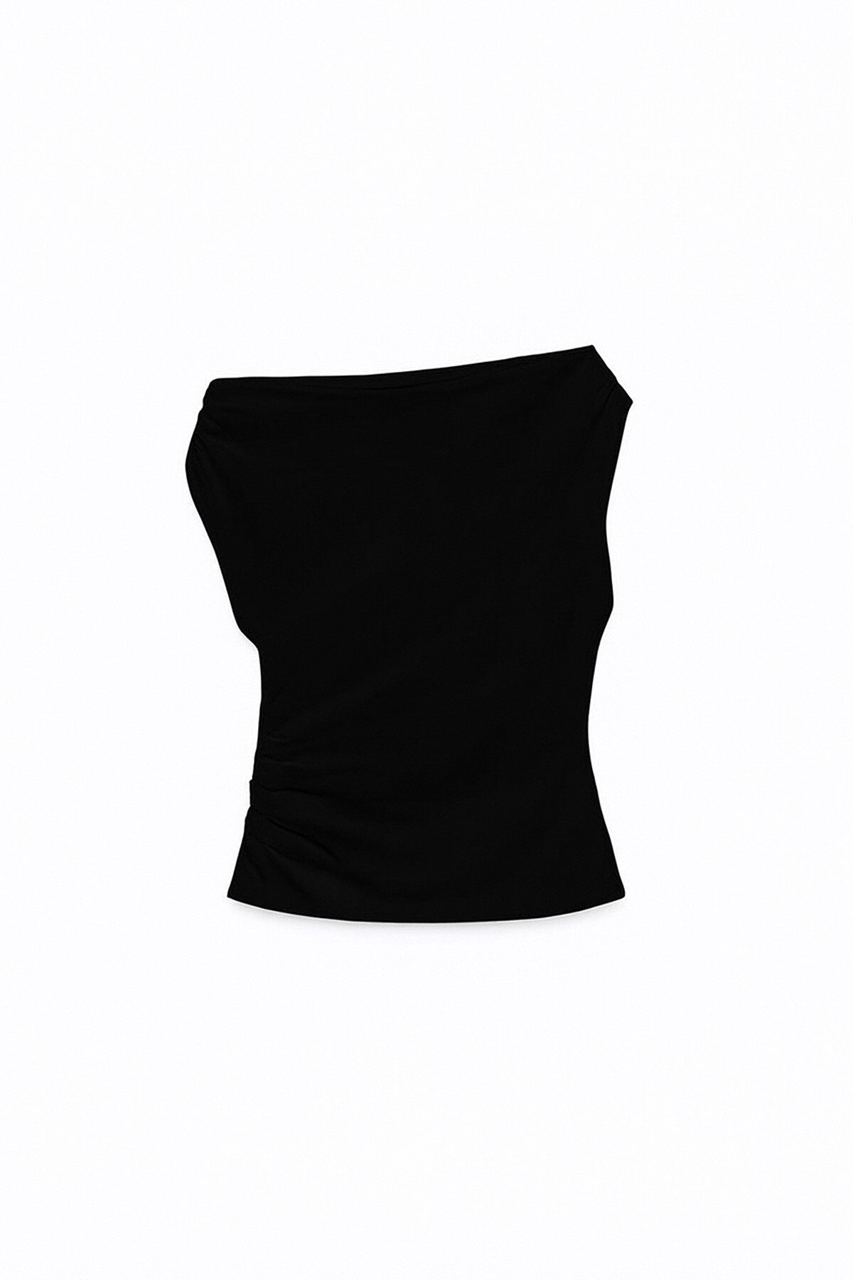 Siyah Omuzu Büzgülü Viscon Örme Bluz