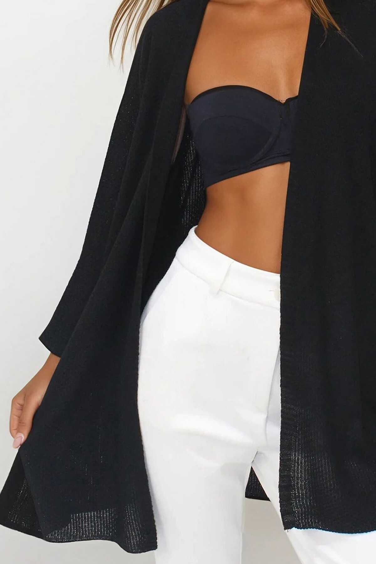 Siyah Oversize Uzun Triko Hırka