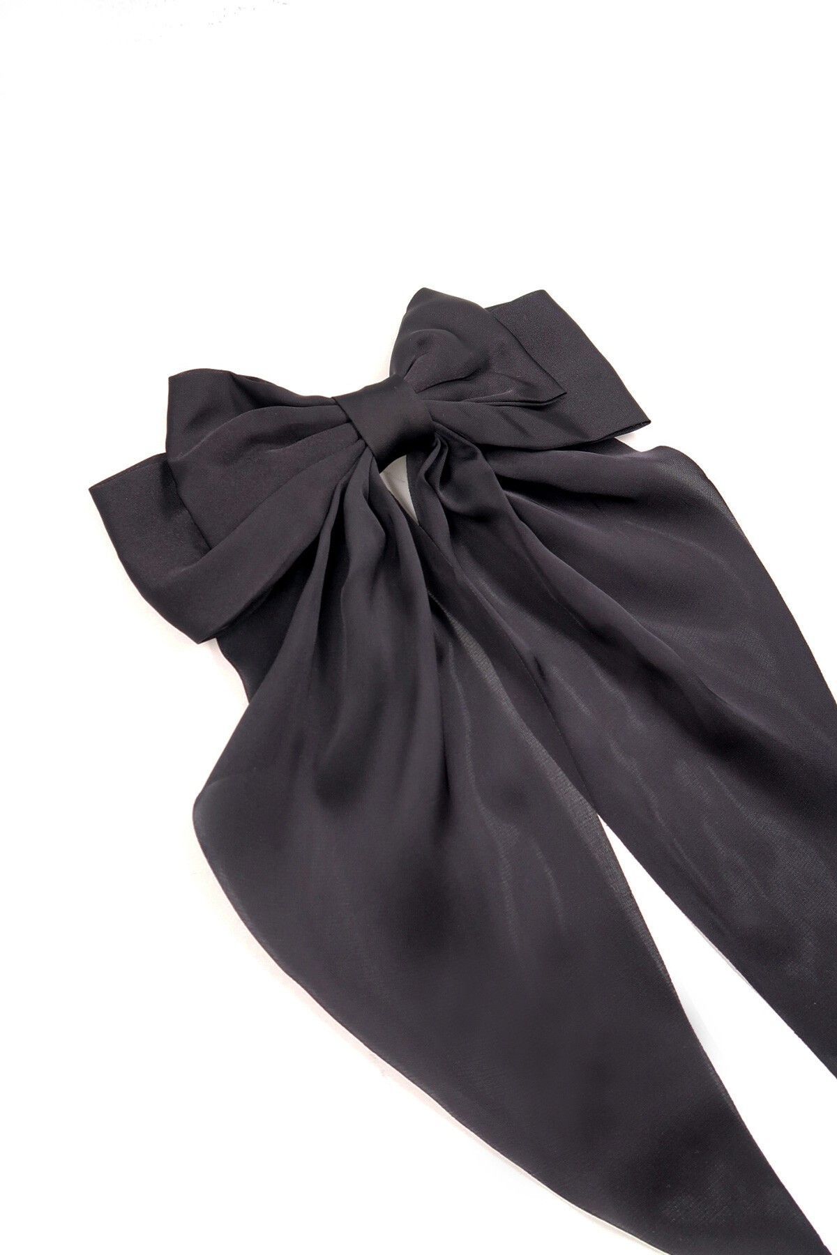 Siyah Saten Büyük Kurdeleli Klipsli Saç Tokası