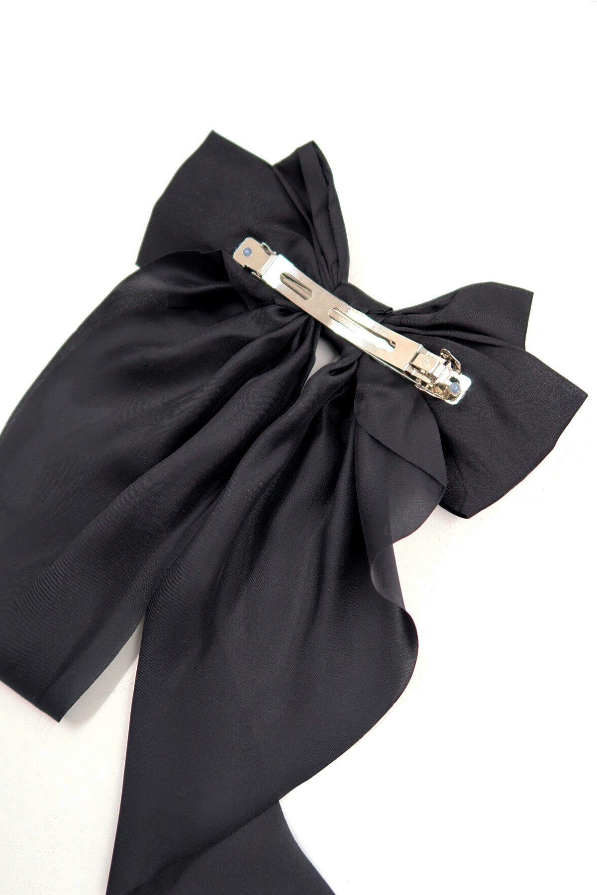 Siyah Saten Büyük Kurdeleli Klipsli Saç Tokası