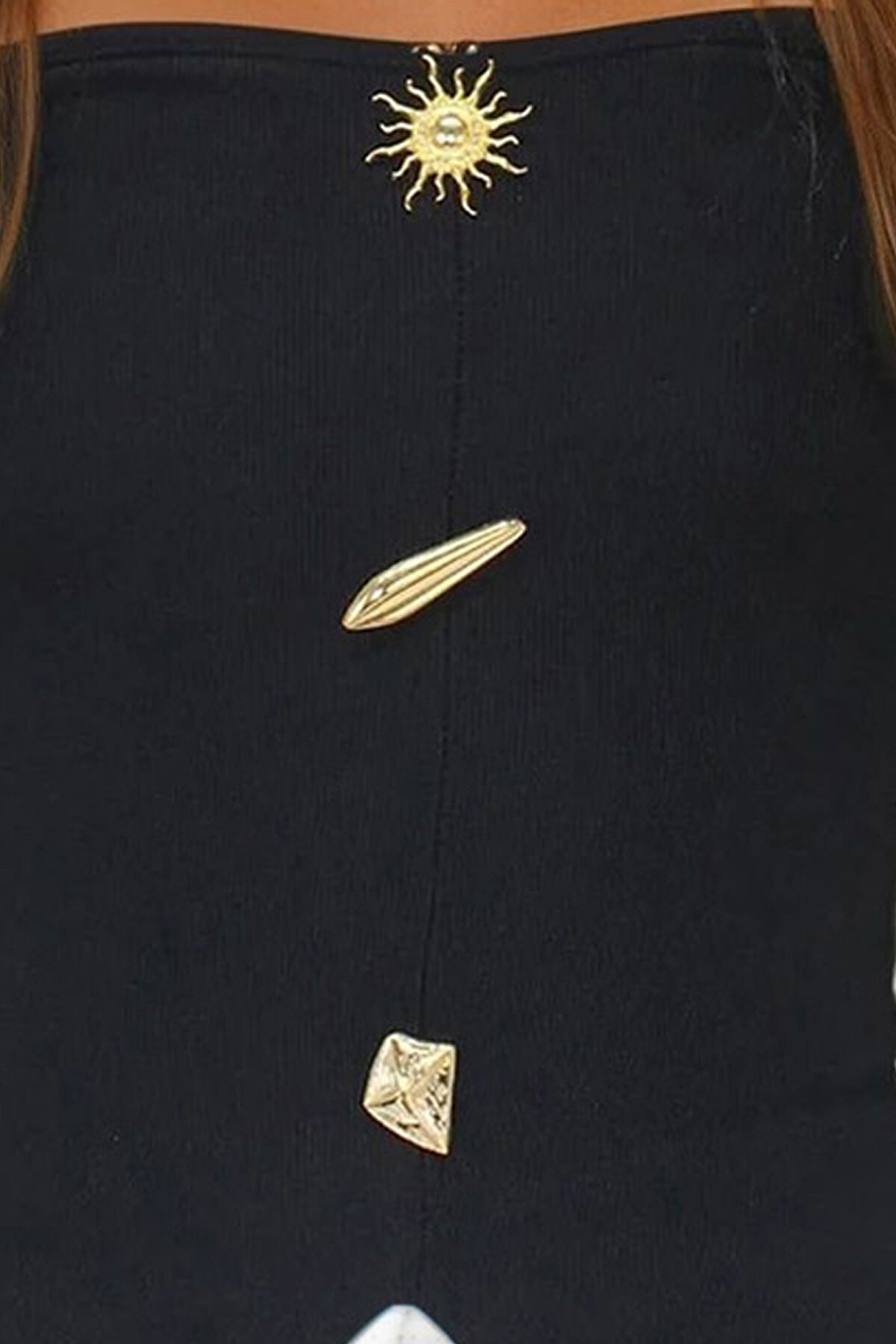 Siyah Straplez Düğme Detaylı Yırtmaçlı Ottoban Bluz