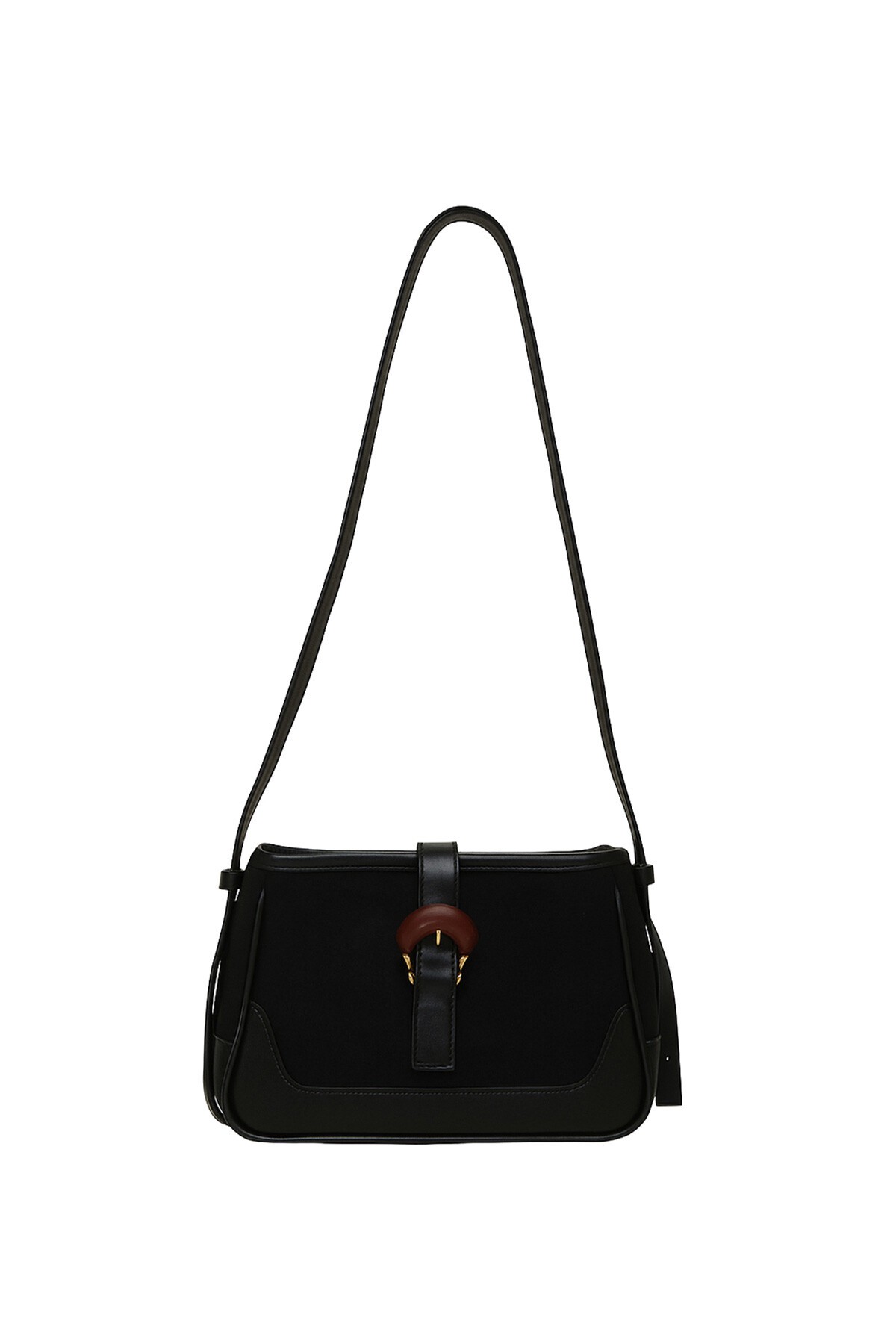 Siyah Süet Ahşap Kemerli Çanta