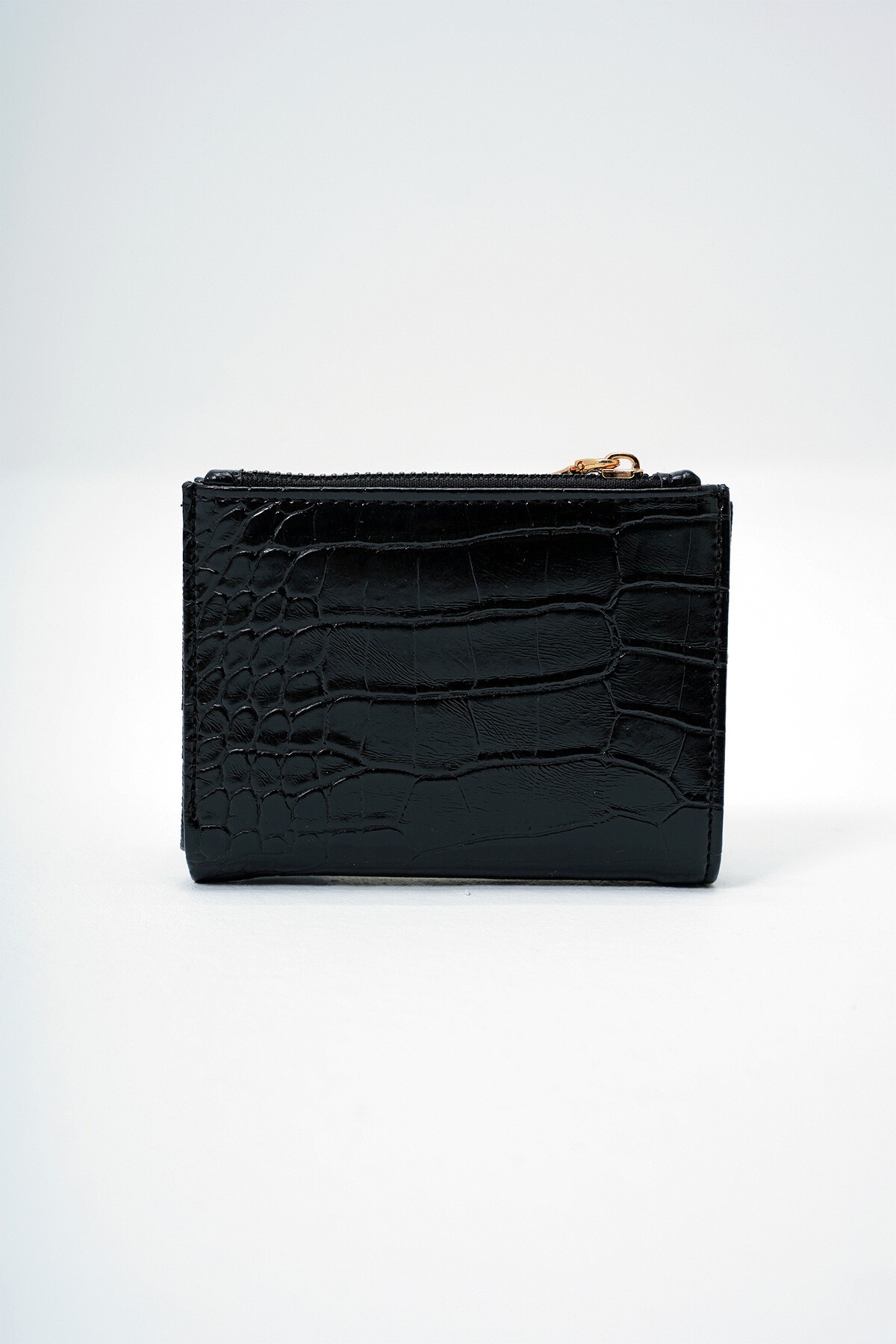 Siyah Suni Deri Croco Desen Kağıt Ve Bozuk Para Bölmeli Cüzdan Kartlık