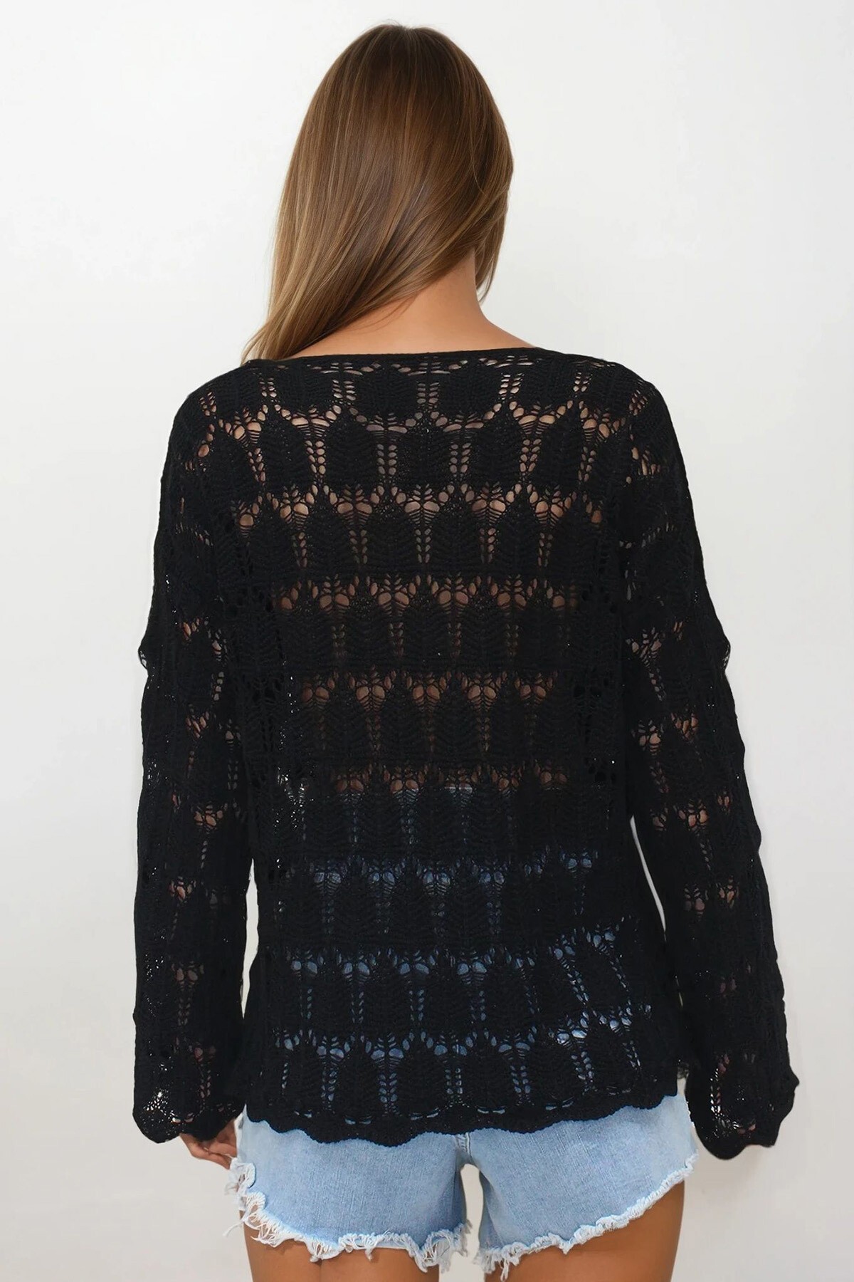 Siyah V Yaka Ajurlu Bluz