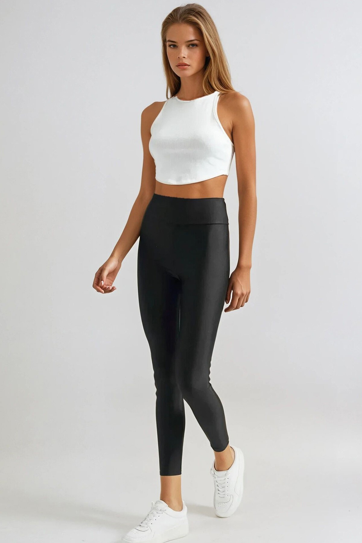 Siyah Yüksek Bel Toparlayıcı Etkili Disco Tayt