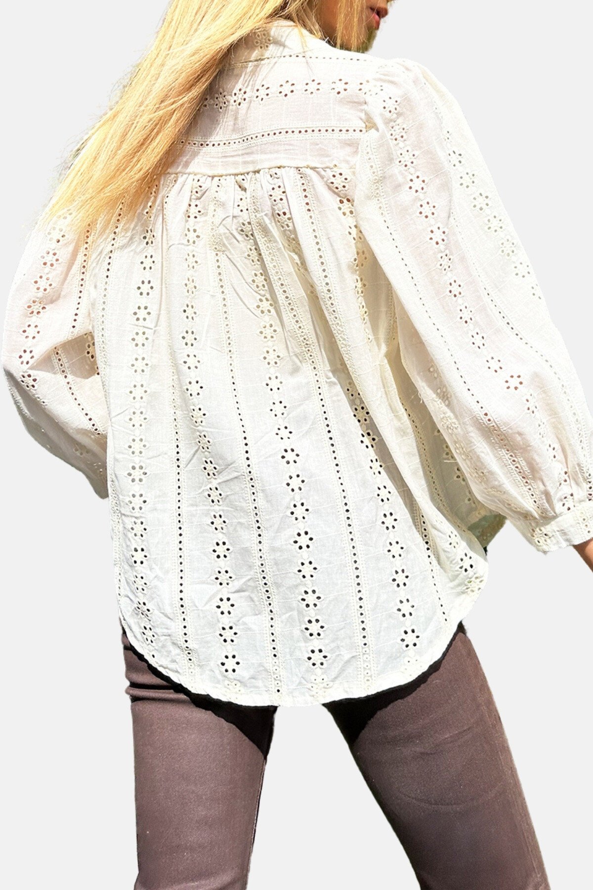 Vanilya Hakim Yaka Gizli Patlı Fisto Dokuma Bluz